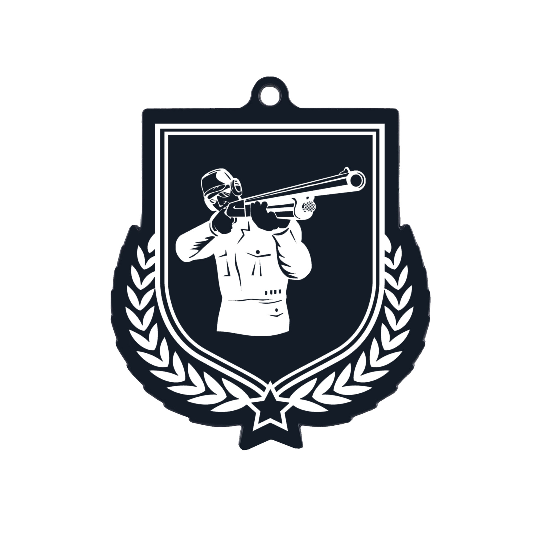 Colour Printed Clay Pigeon Shield Shaped Medal