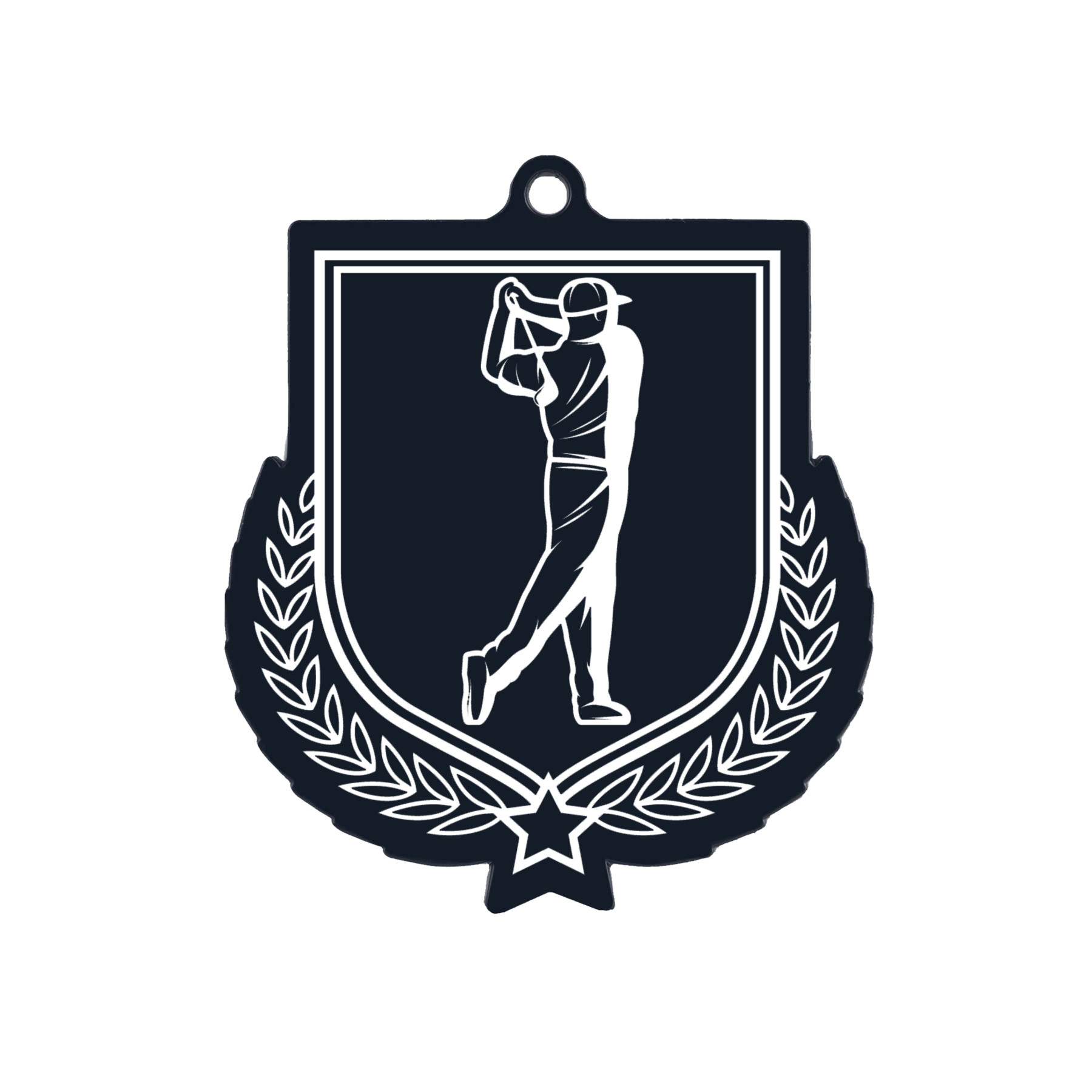 Colour Printed Golf Shield Shaped Medal