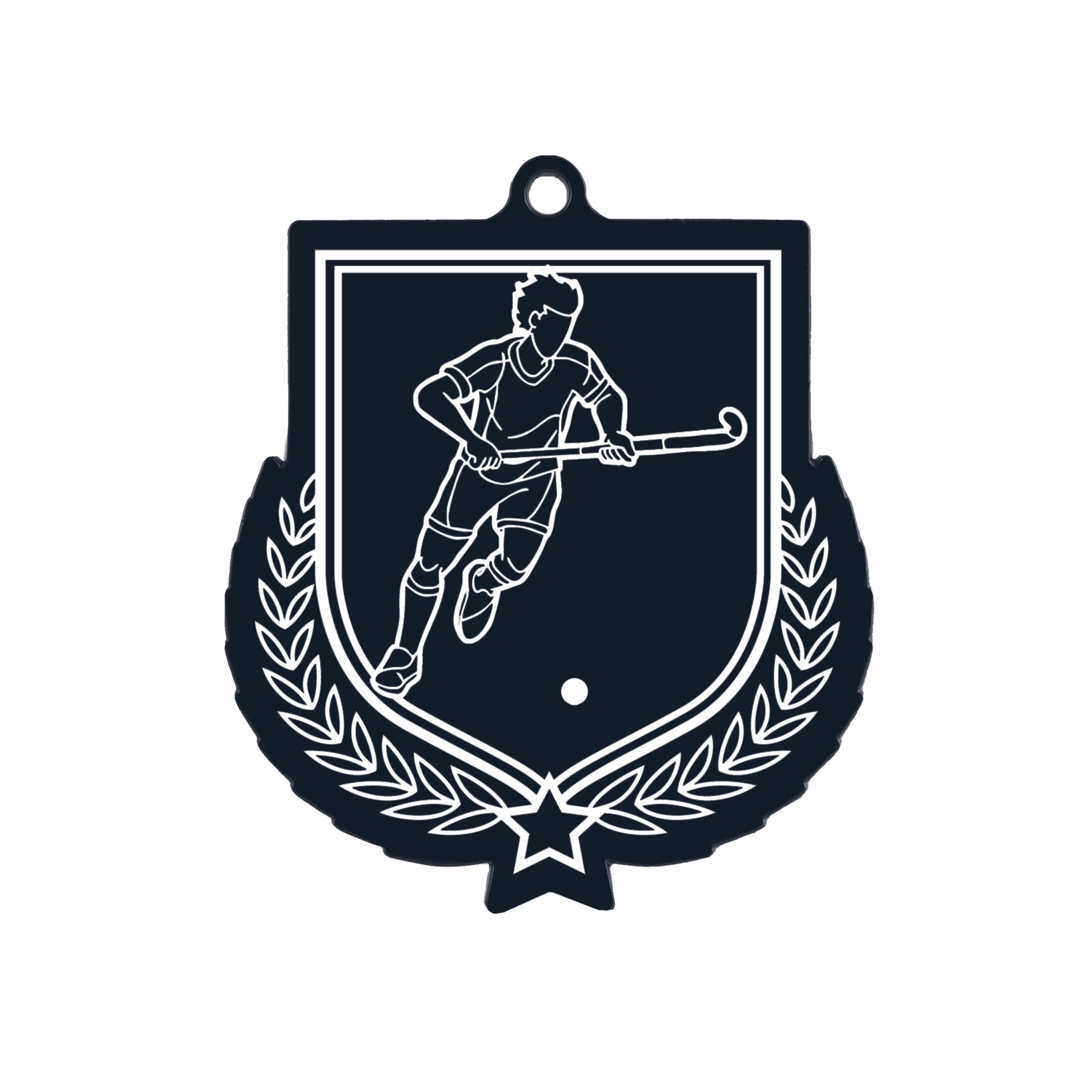 Colour Printed Male Hockey Shield Shaped Medal