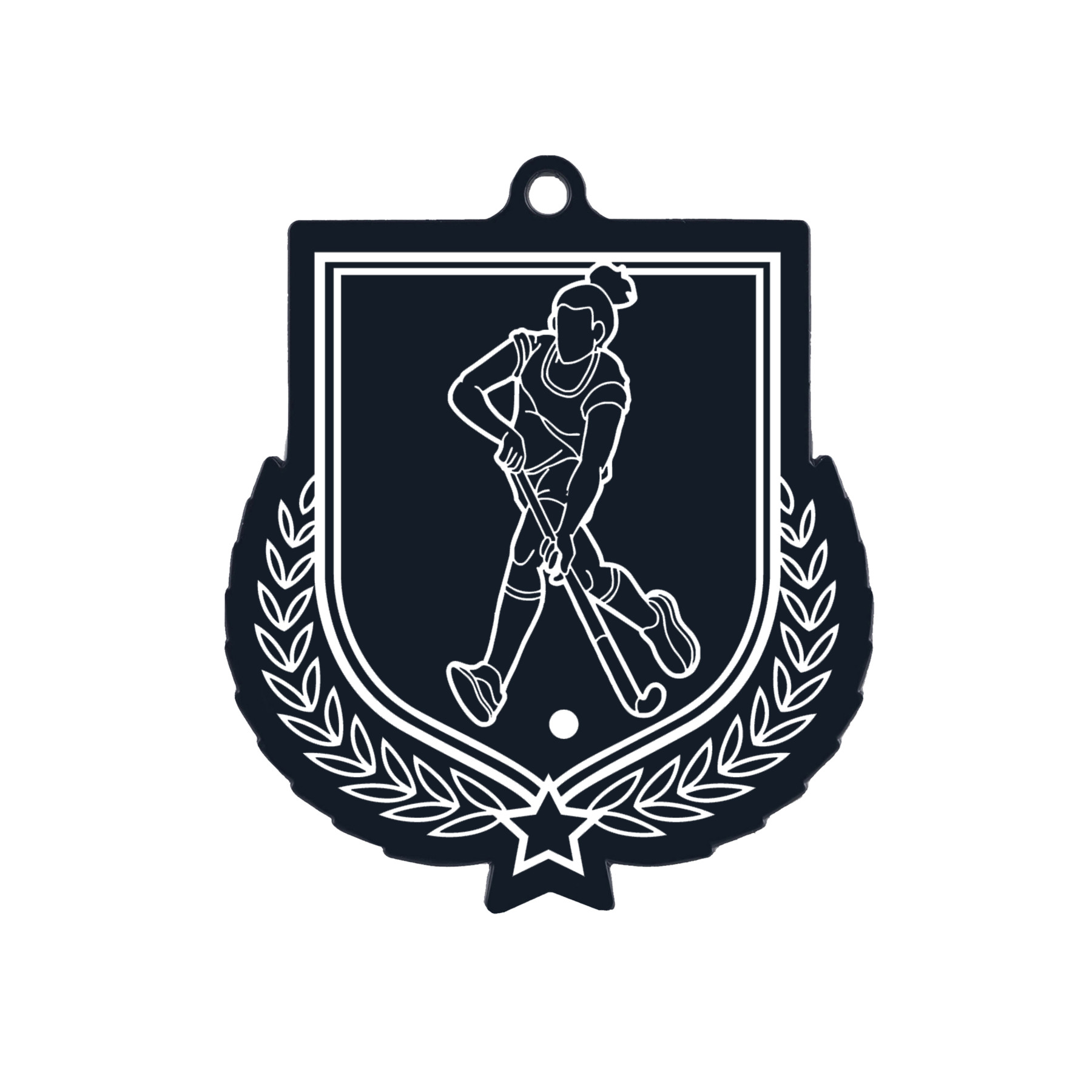Colour Printed Female Hockey Shield Shaped Medal