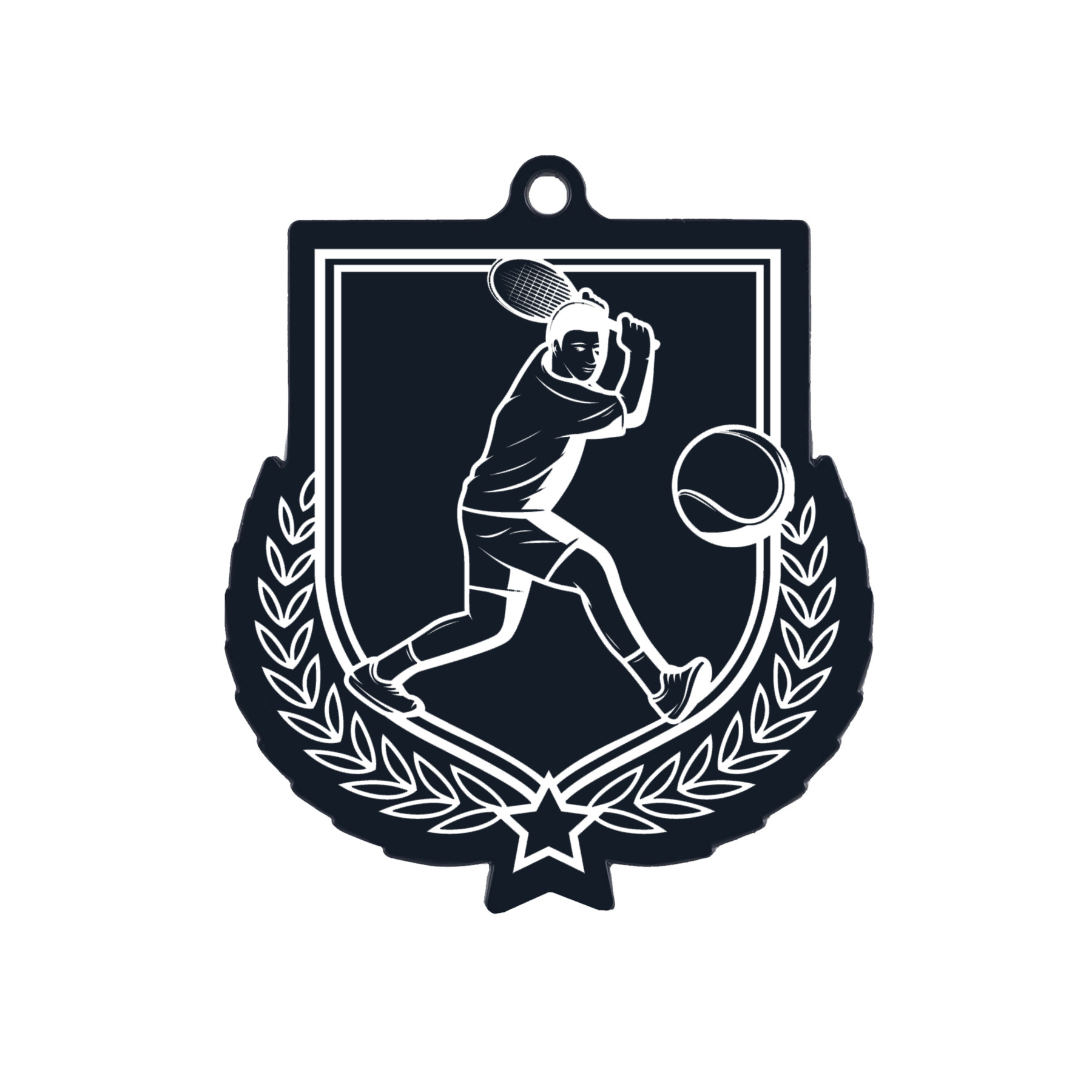 Colour Printed Male Tennis Shield Shaped Medal