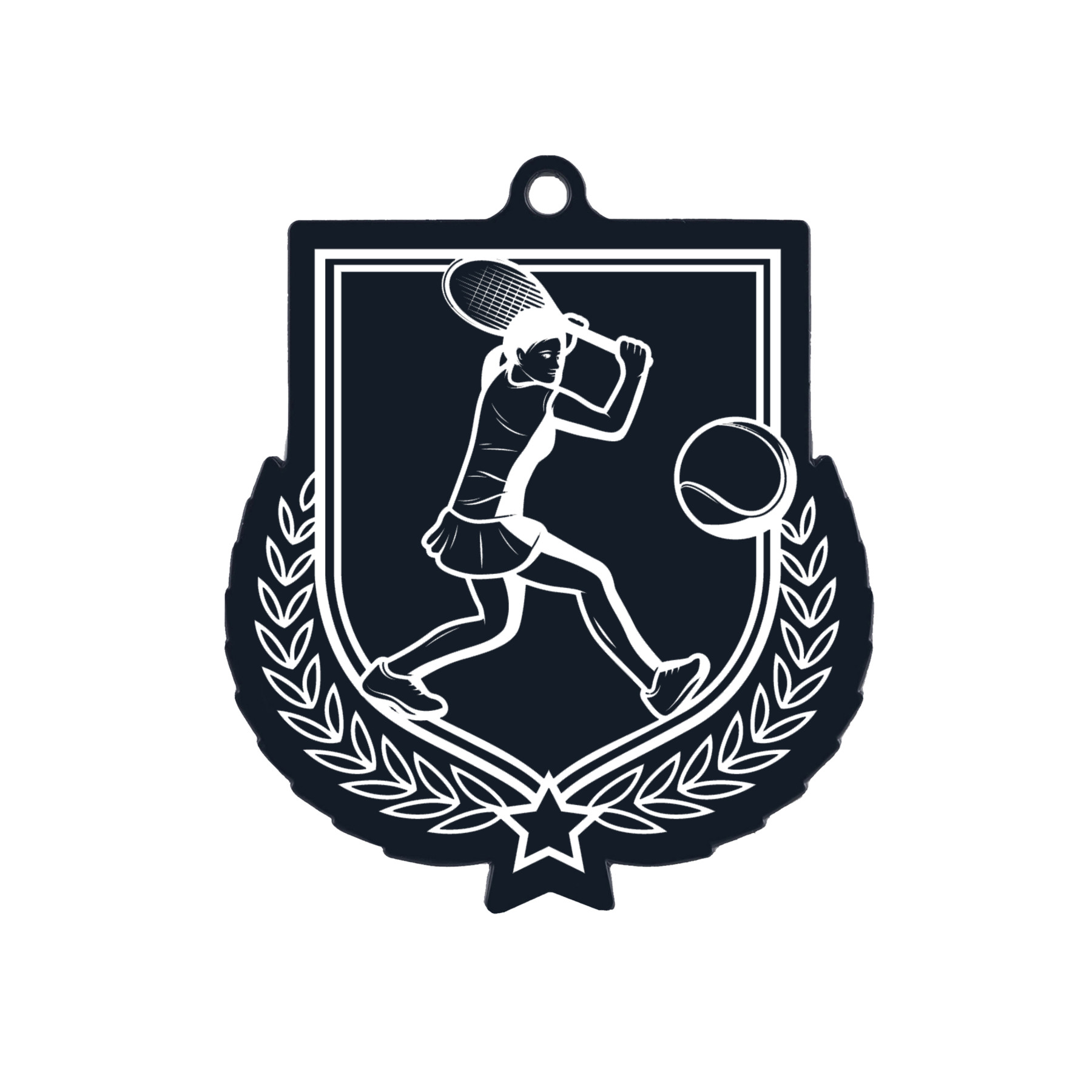 Colour Printed Female Tennis Shield Shaped Medal