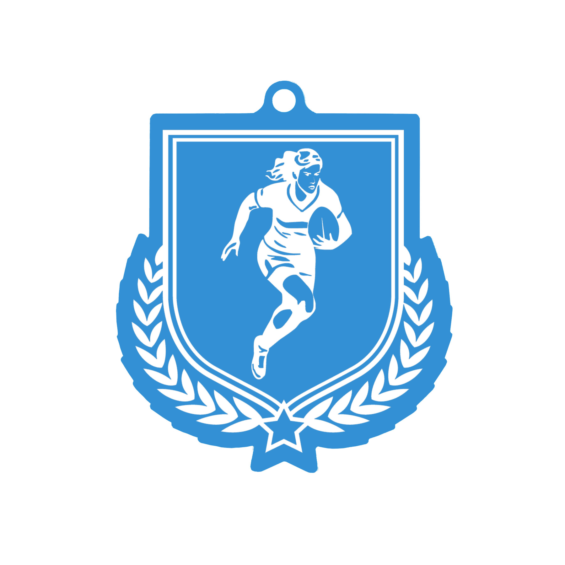 Colour Printed Female Rugby Player Shield Shaped Medal