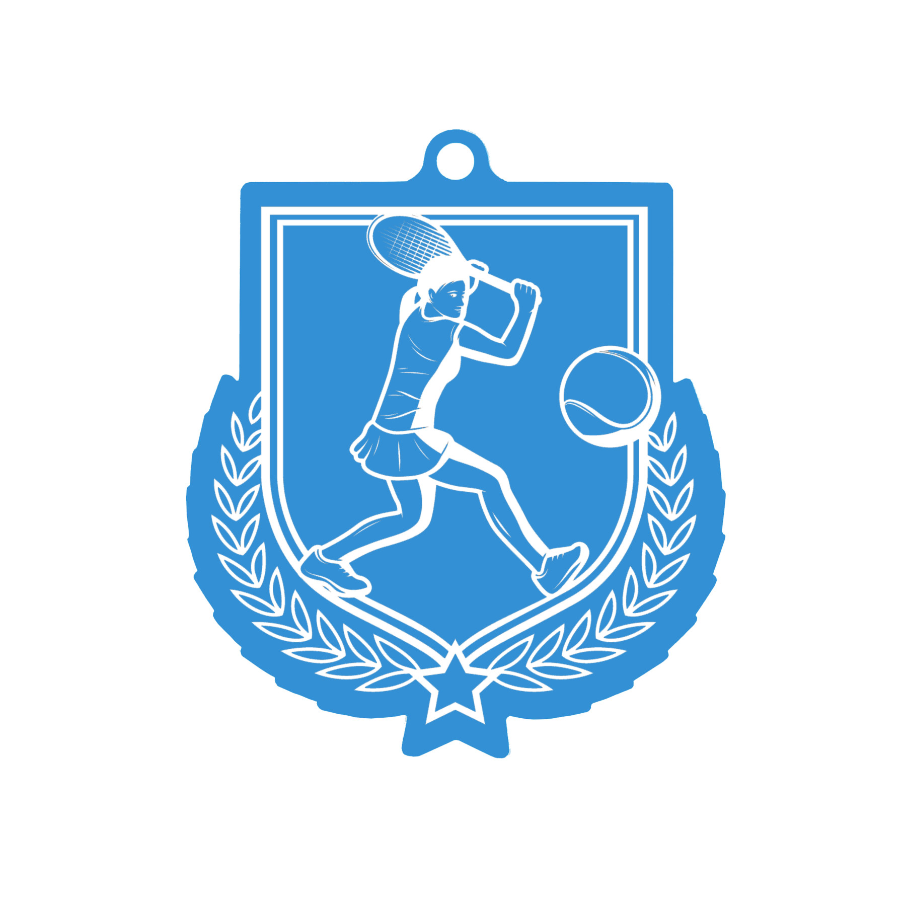 Colour Printed Female Tennis Shield Shaped Medal