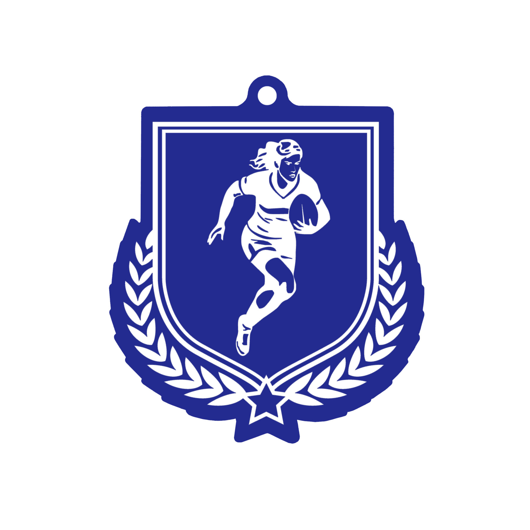 Colour Printed Female Rugby Player Shield Shaped Medal