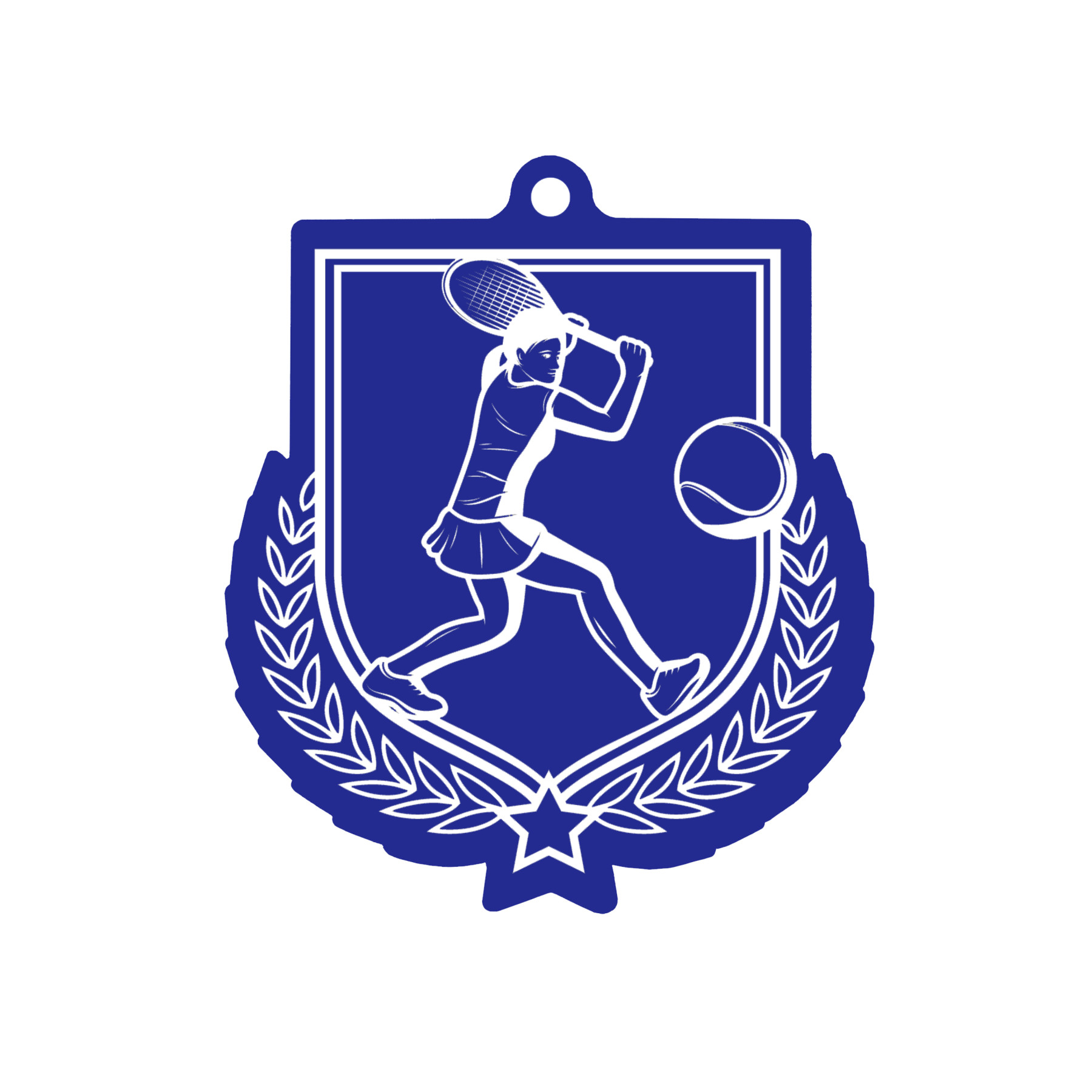 Colour Printed Female Tennis Shield Shaped Medal