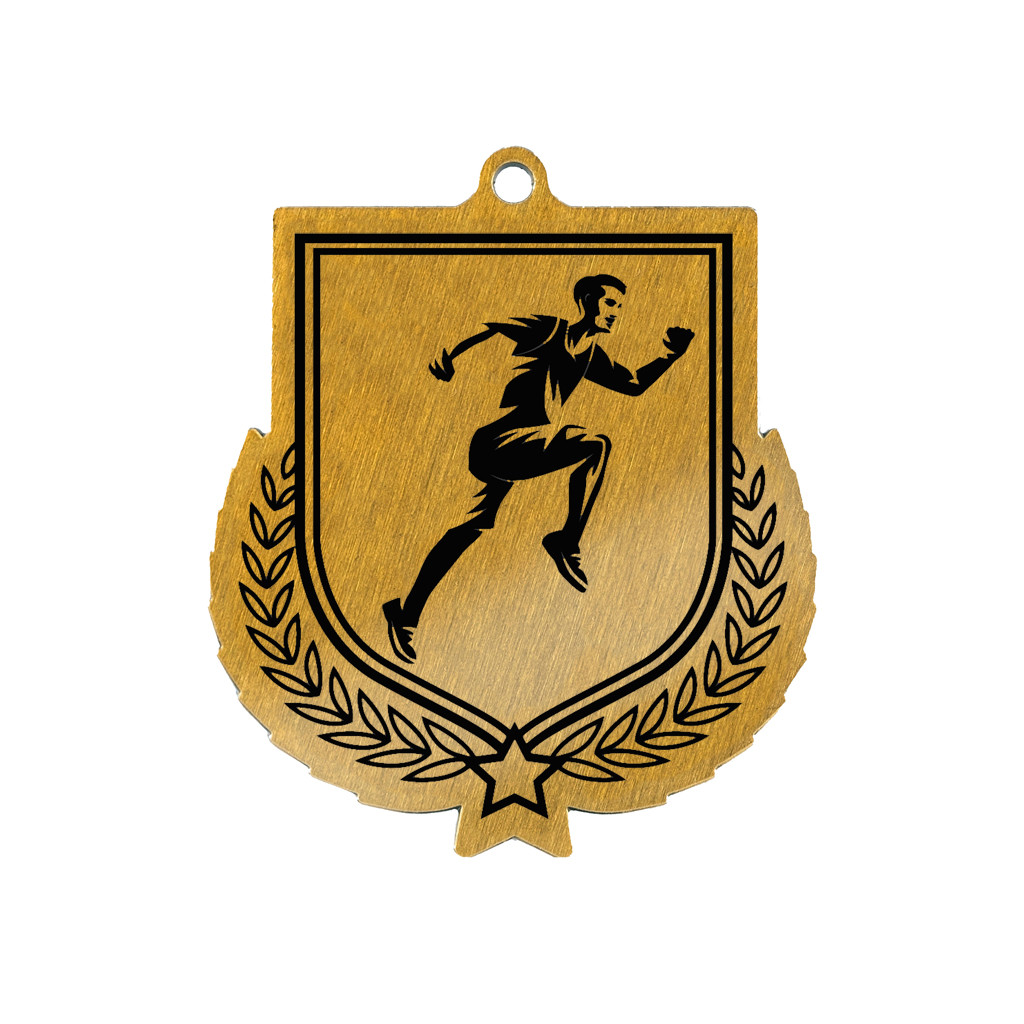 Colour Printed Male Runner Shield Shaped Medal