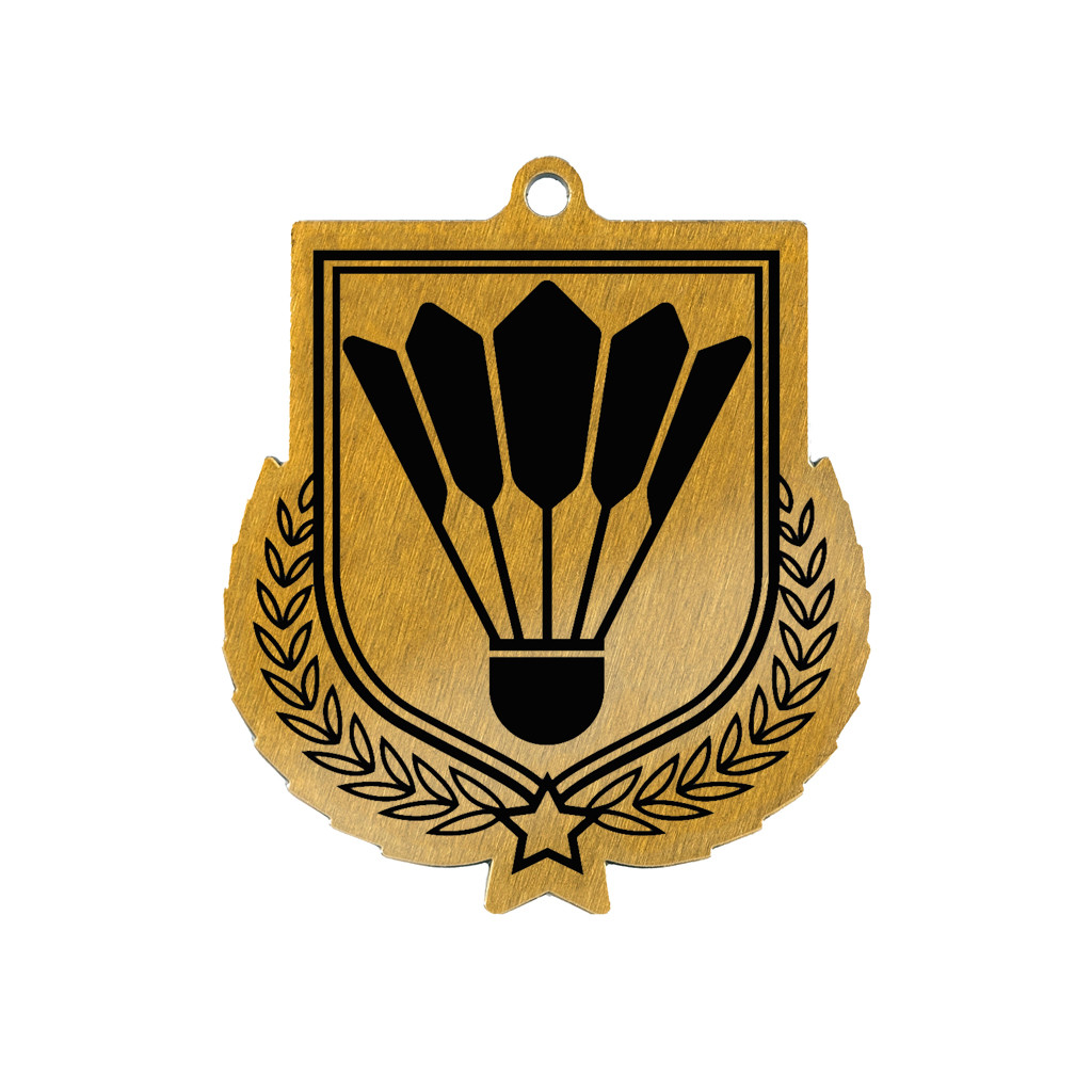 Colour Printed Badminton Player Shield Shaped Medal