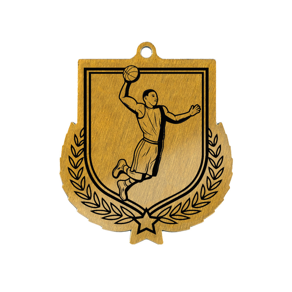 Colour Printed Basketball Shield Shaped Medal