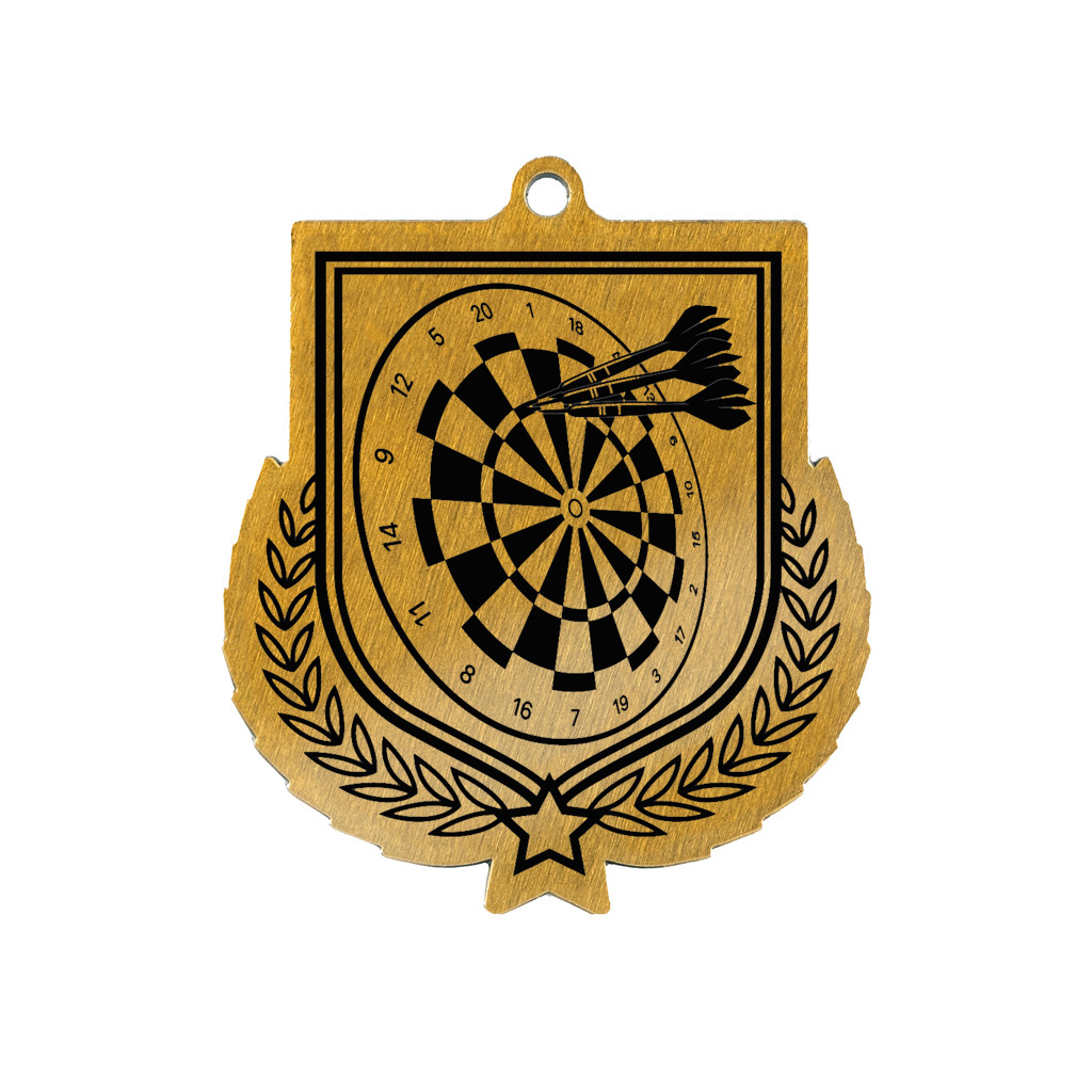 Colour Printed Darts Shield Shaped Medal