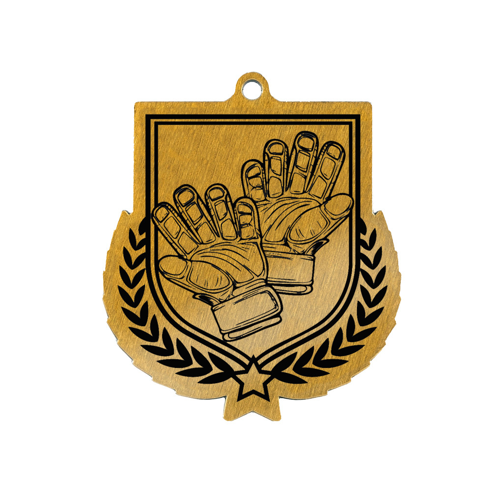 Colour Printed Football Gloves Shield Shaped Medal
