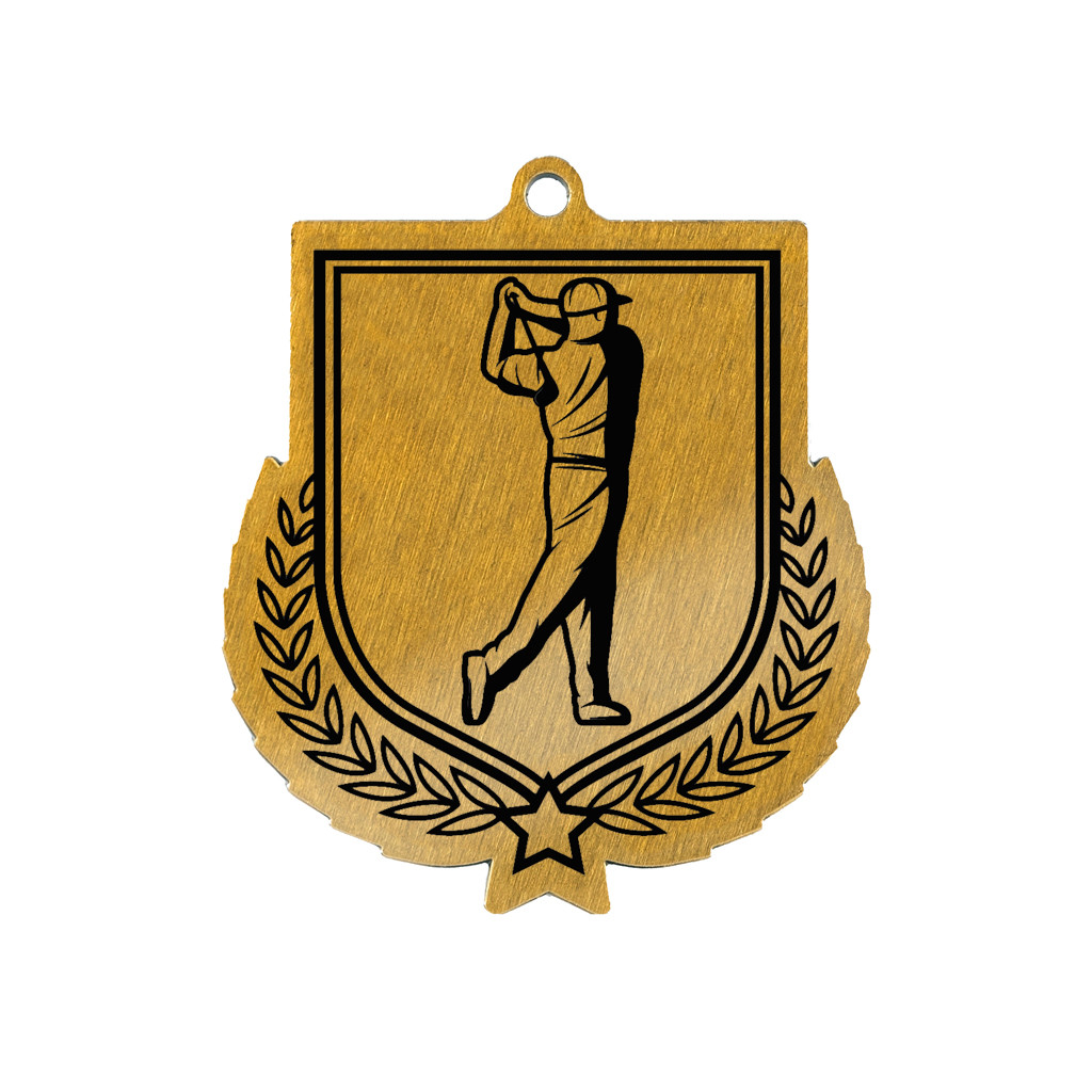 Colour Printed Golf Shield Shaped Medal