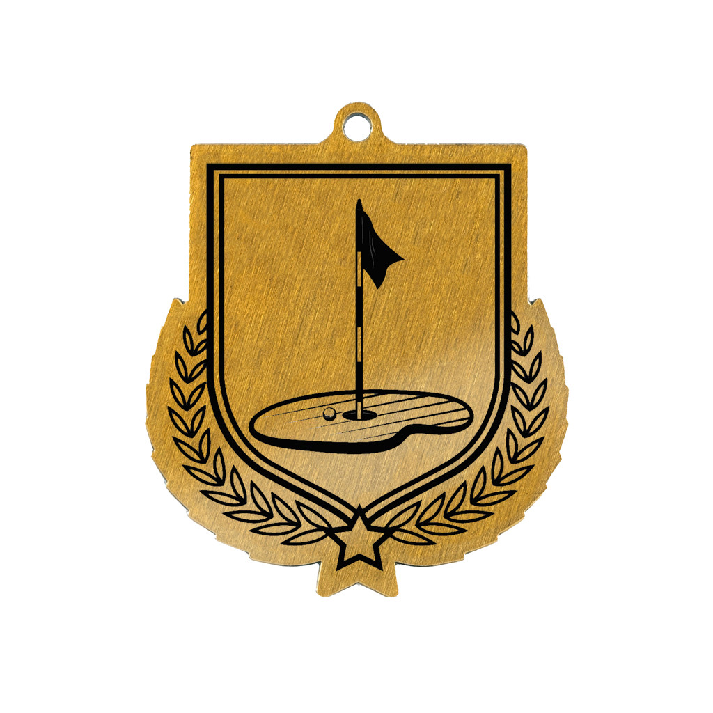 Colour Printed Golf Shield Shaped Medal