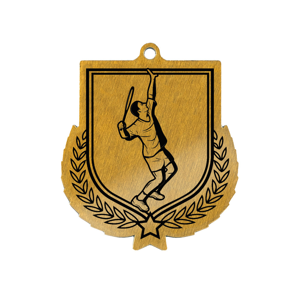 Colour Printed Male Tennis Shield Shaped Medal