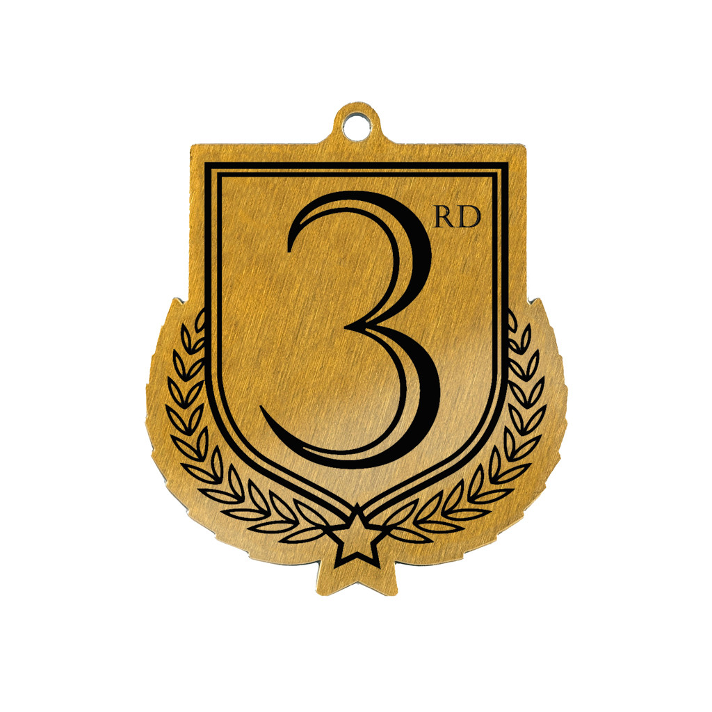 Colour Printed 3rd Place Shield Shaped Medal