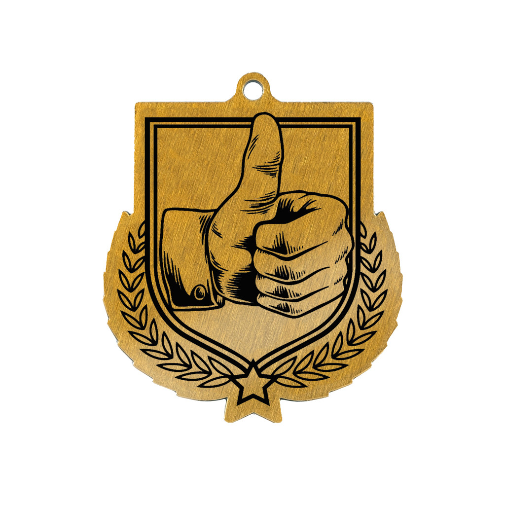 Colour Printed Thumbs Up Shield Shaped Medal
