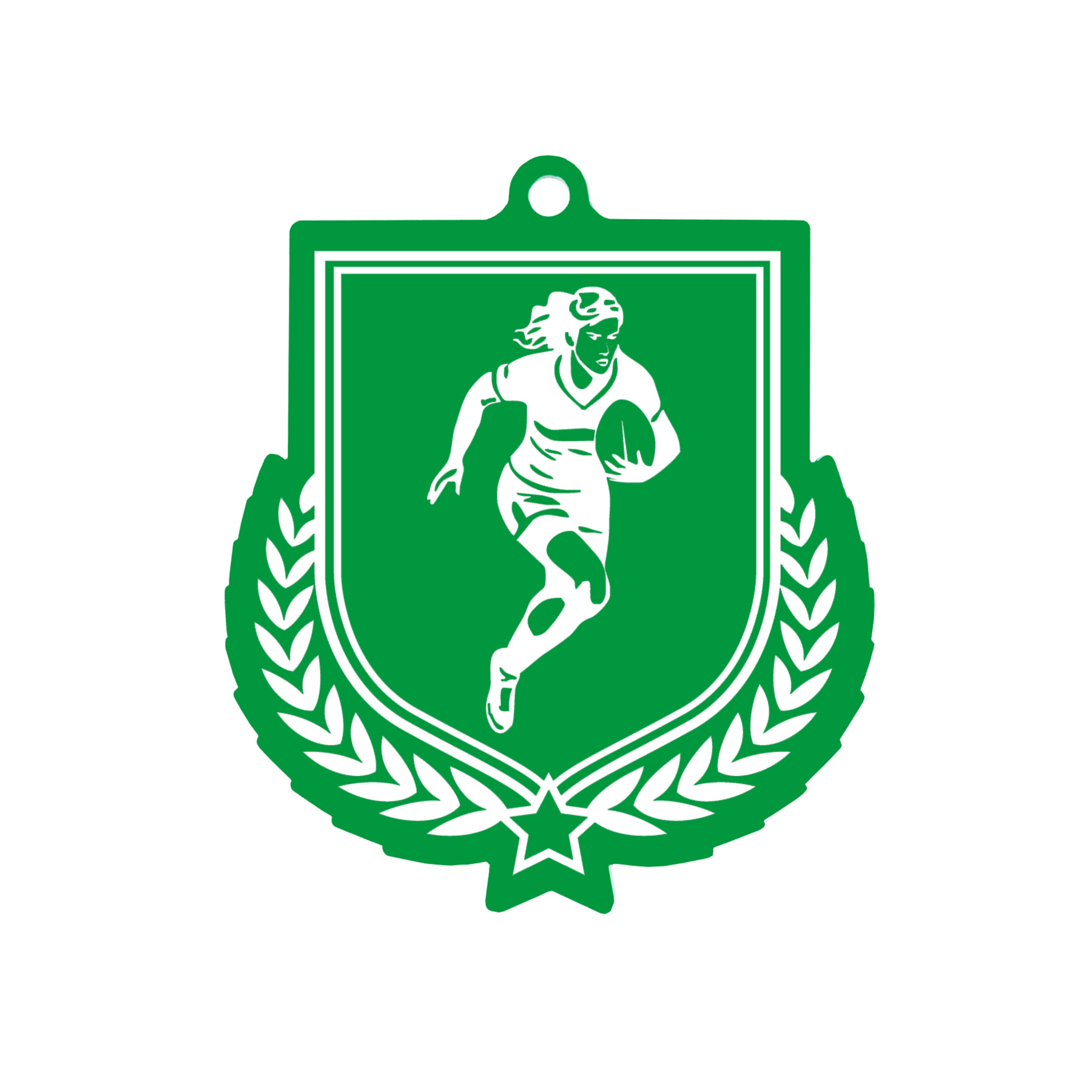 Colour Printed Female Rugby Player Shield Shaped Medal