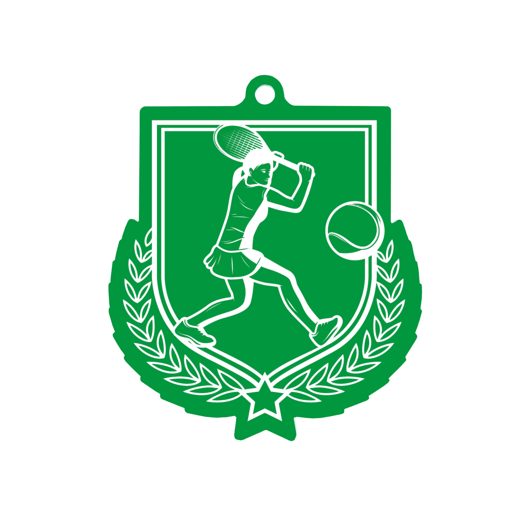 Colour Printed Female Tennis Shield Shaped Medal