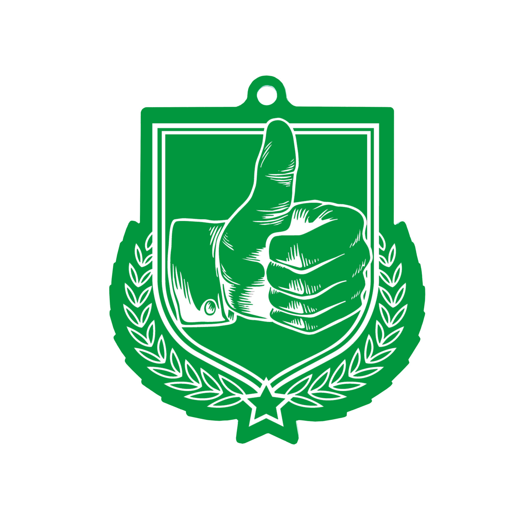 Colour Printed Thumbs Up Shield Shaped Medal