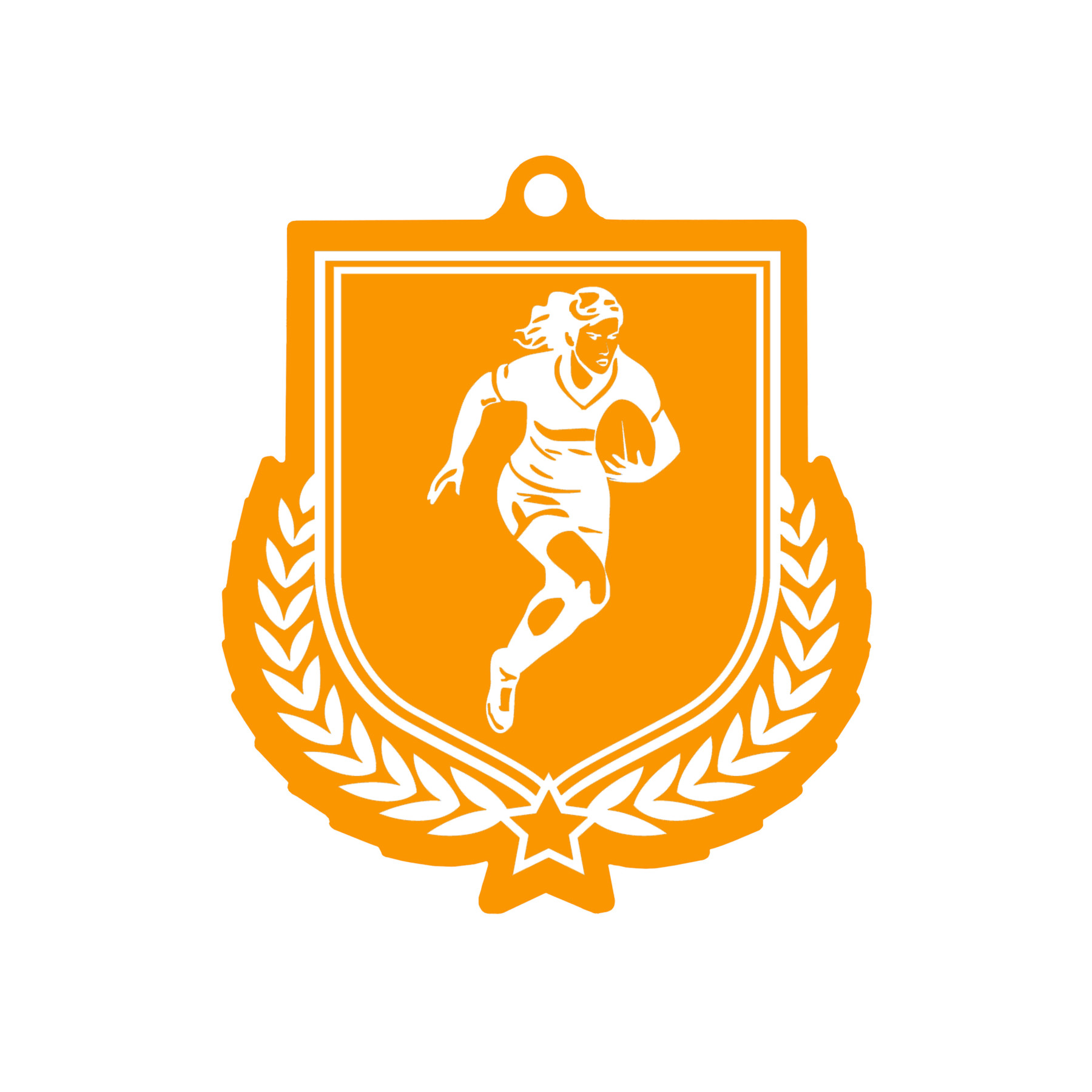 Colour Printed Female Rugby Player Shield Shaped Medal