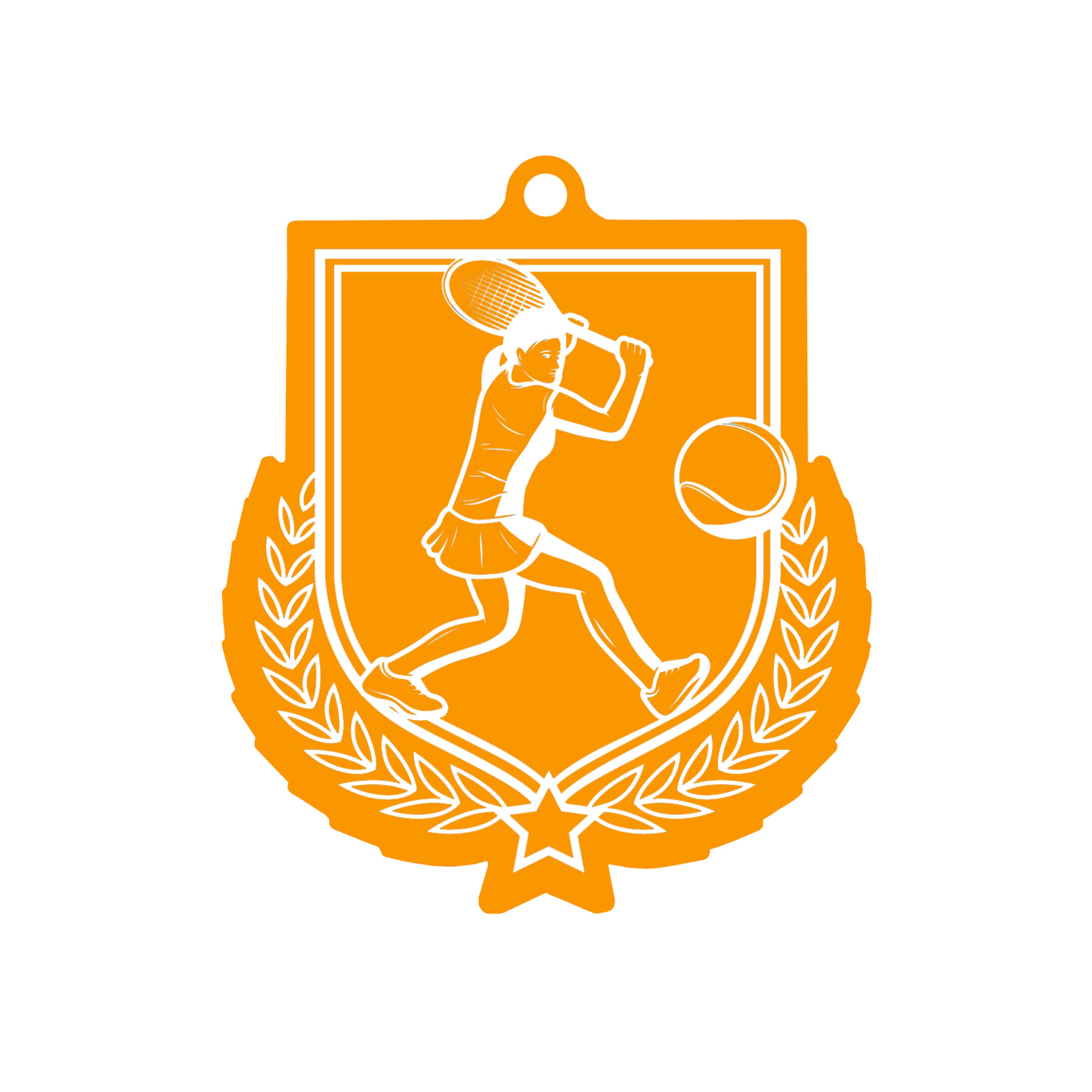 Colour Printed Female Tennis Shield Shaped Medal