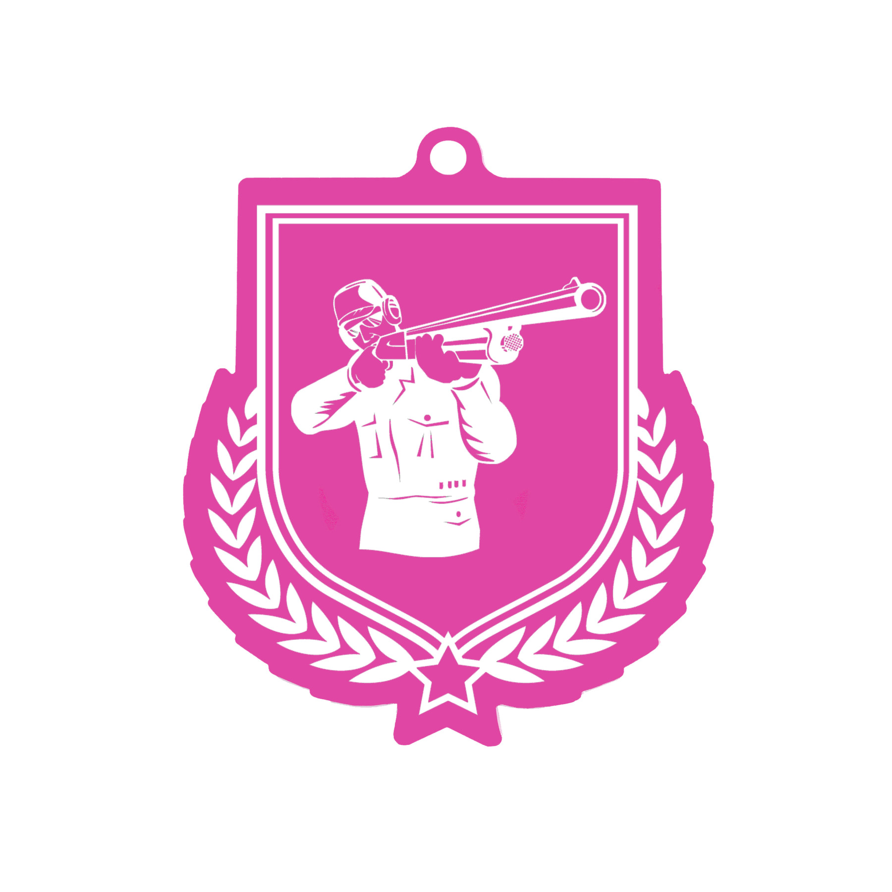 Colour Printed Clay Pigeon Shield Shaped Medal