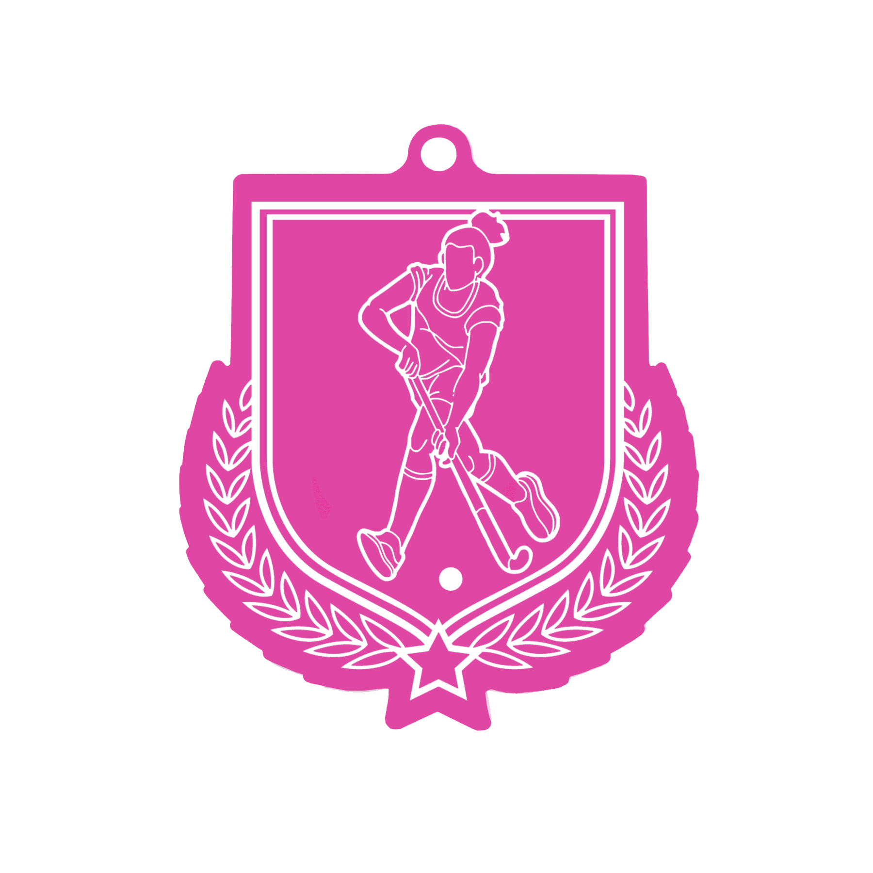 Colour Printed Female Hockey Shield Shaped Medal