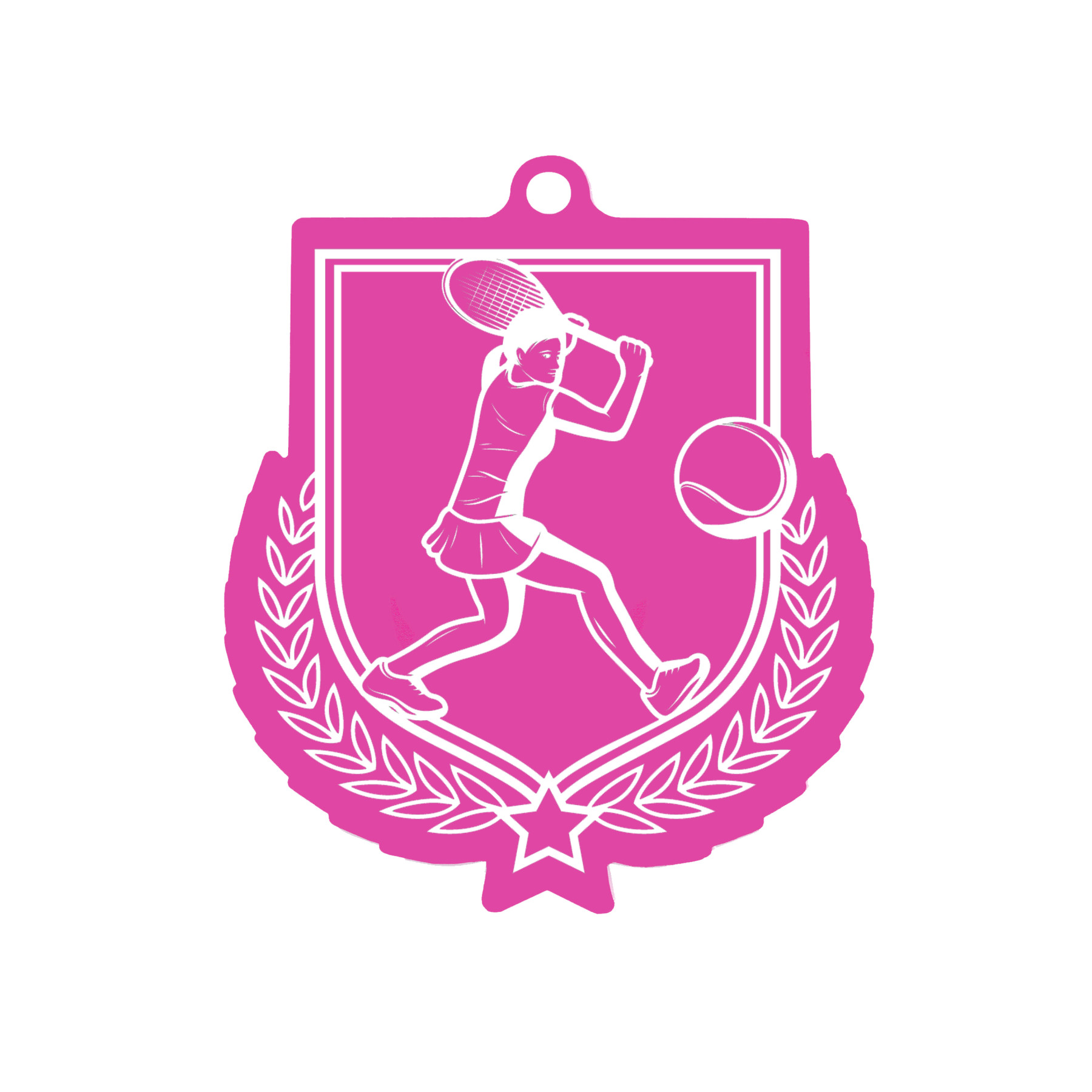 Colour Printed Female Tennis Shield Shaped Medal
