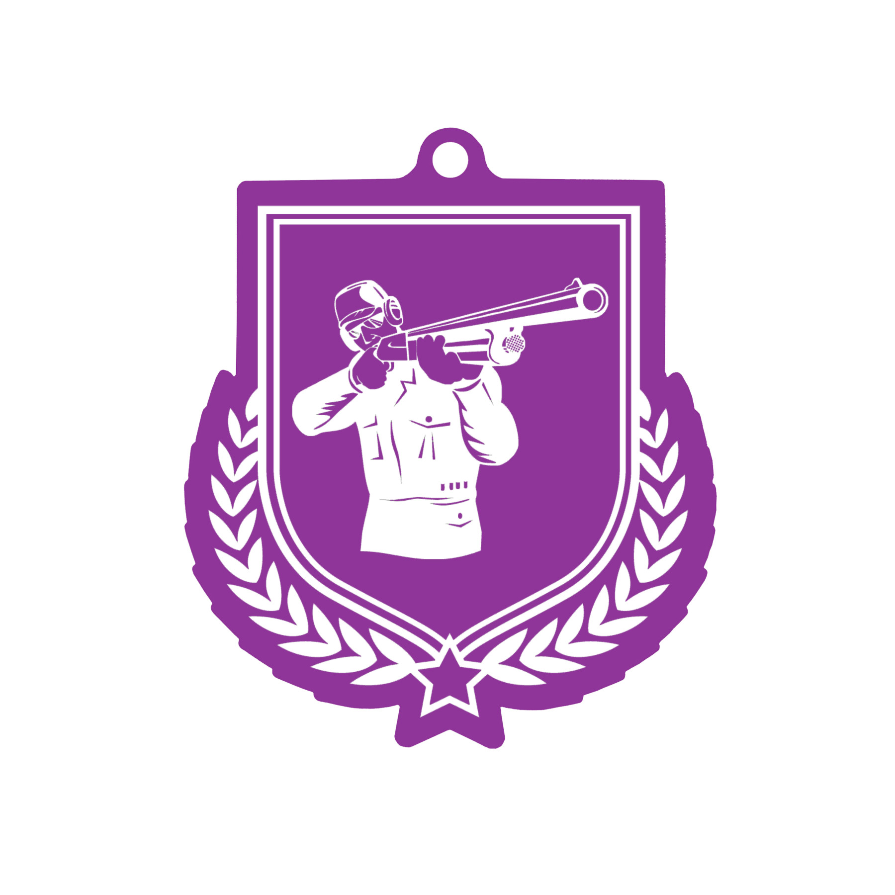 Colour Printed Clay Pigeon Shield Shaped Medal