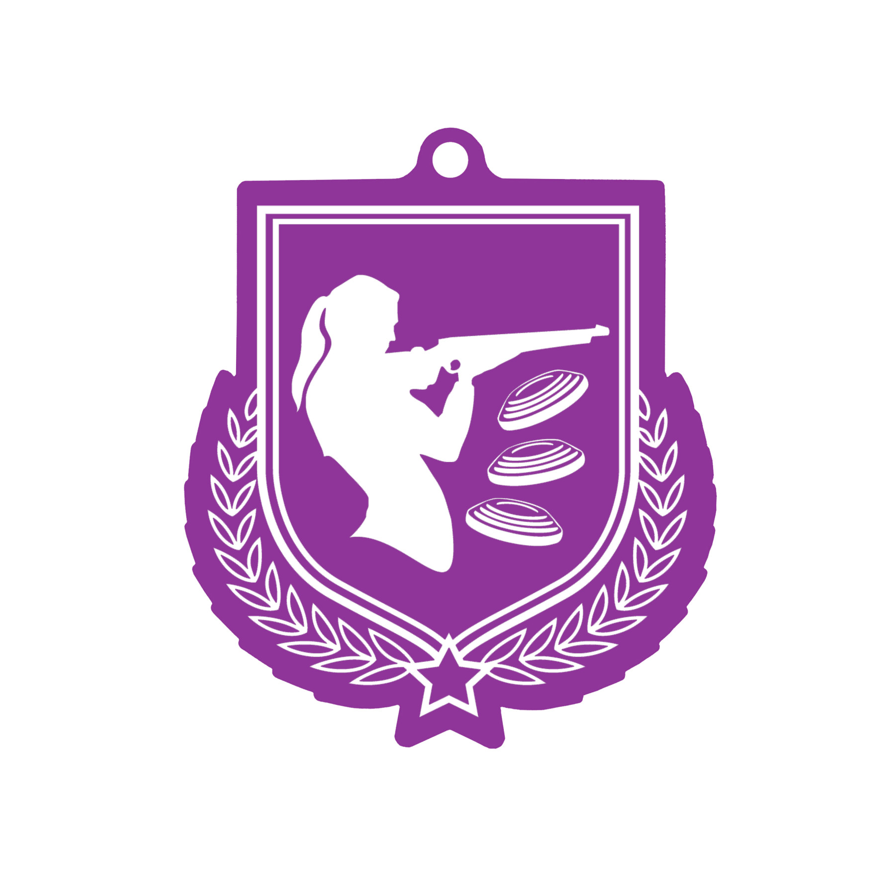 Colour Printed Clay Pigeon Shield Shaped Medal
