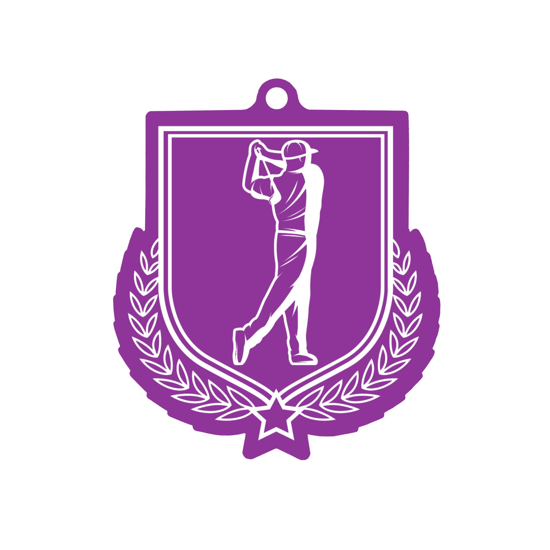 Colour Printed Golf Shield Shaped Medal