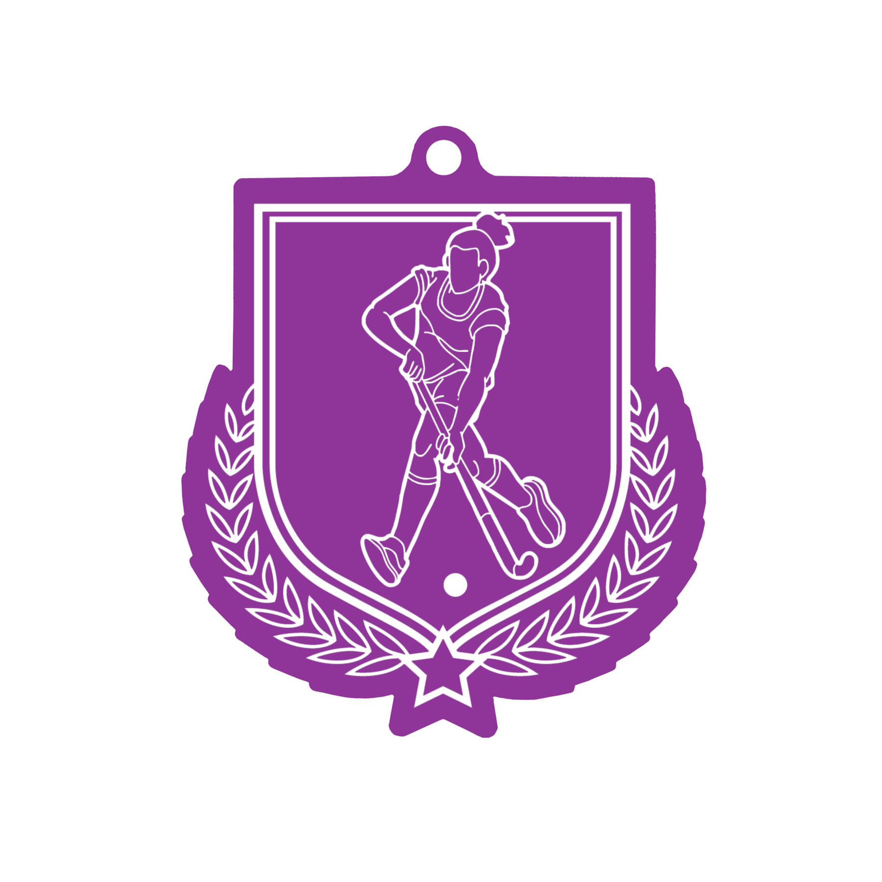 Colour Printed Female Hockey Shield Shaped Medal