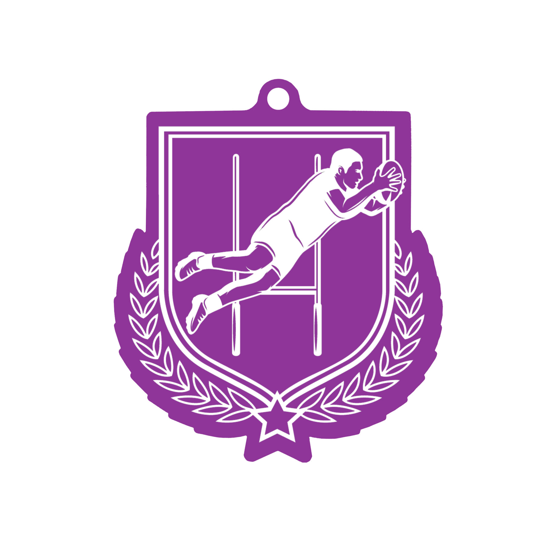 Colour Printed Rugby Player Shield Shaped Medal
