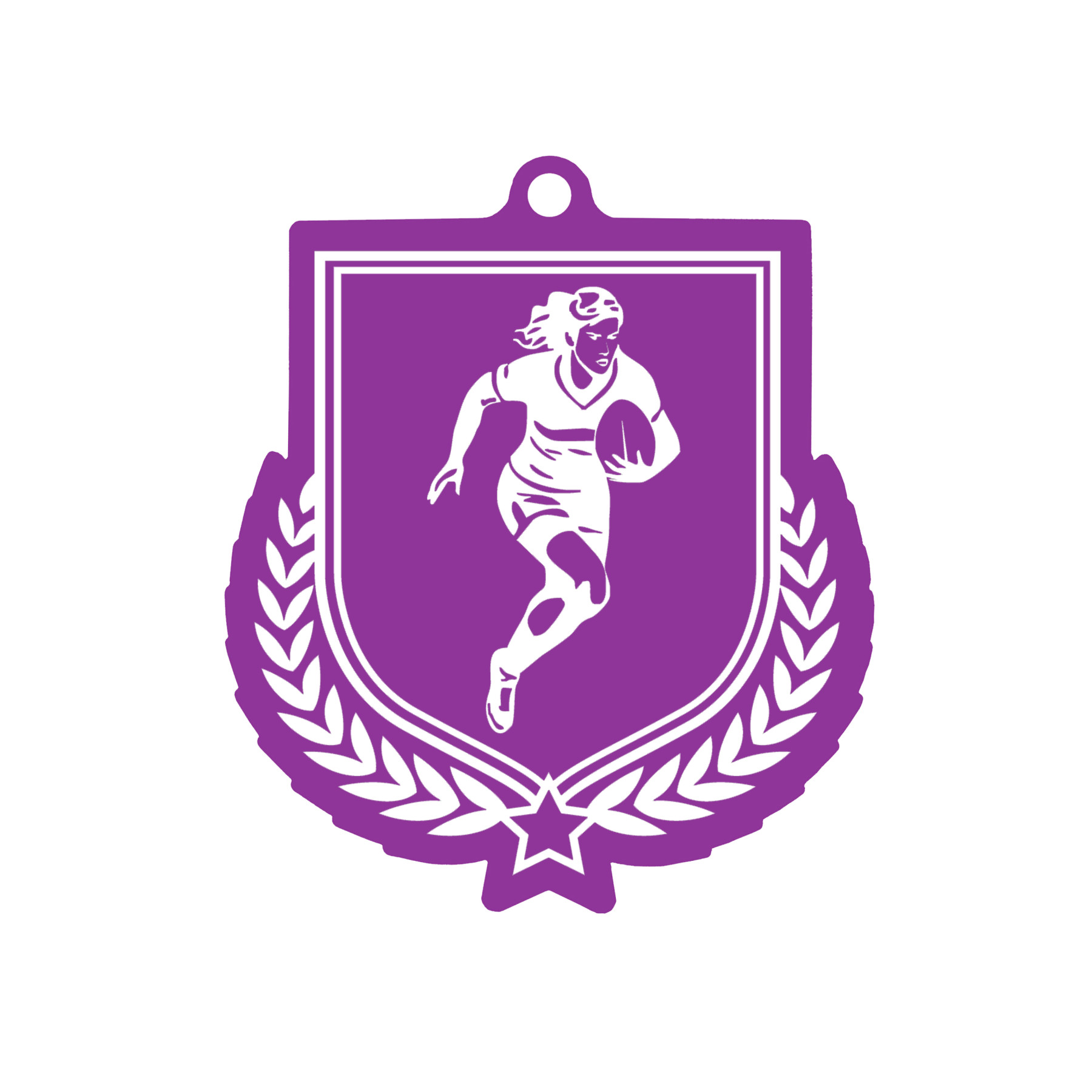 Colour Printed Female Rugby Player Shield Shaped Medal