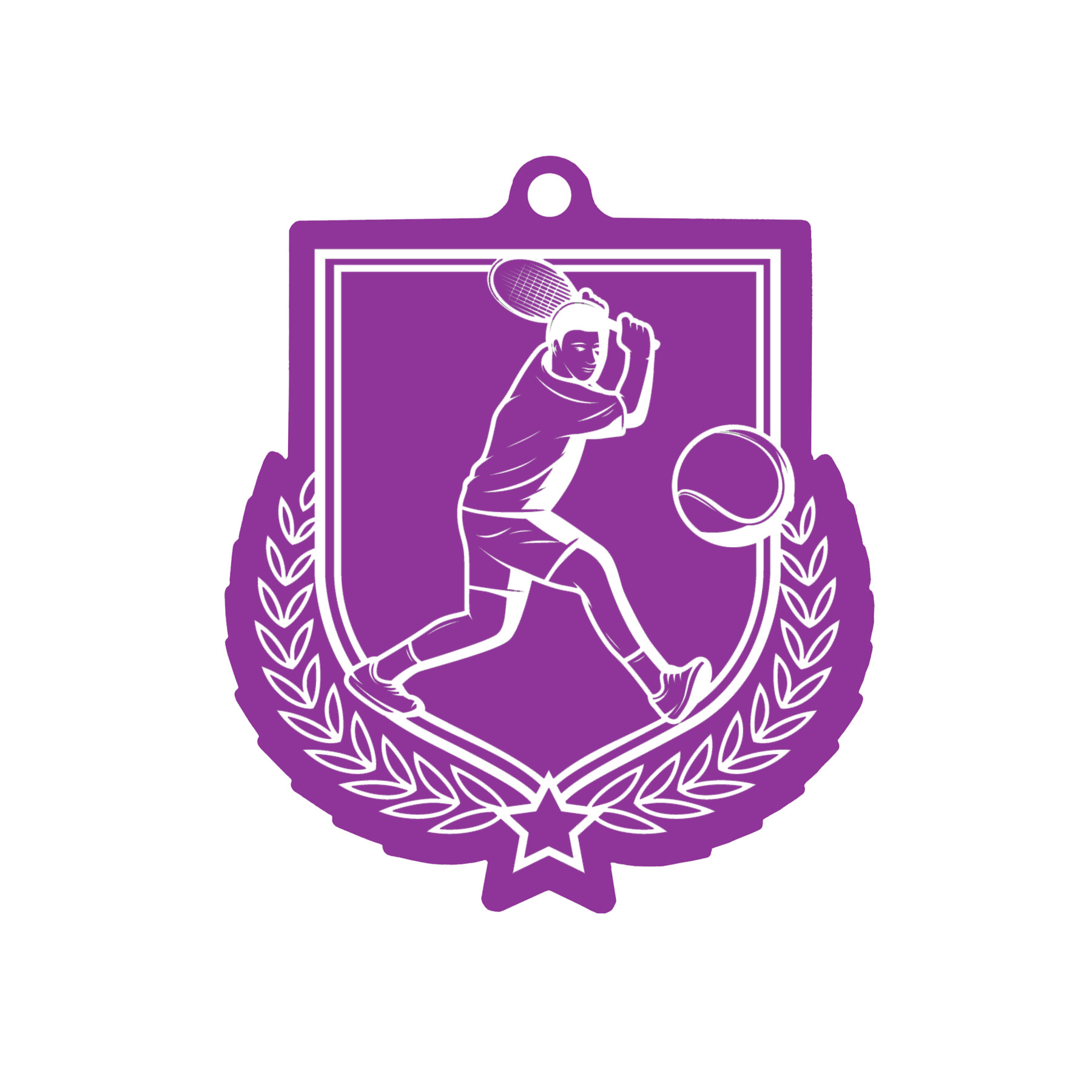Colour Printed Male Tennis Shield Shaped Medal