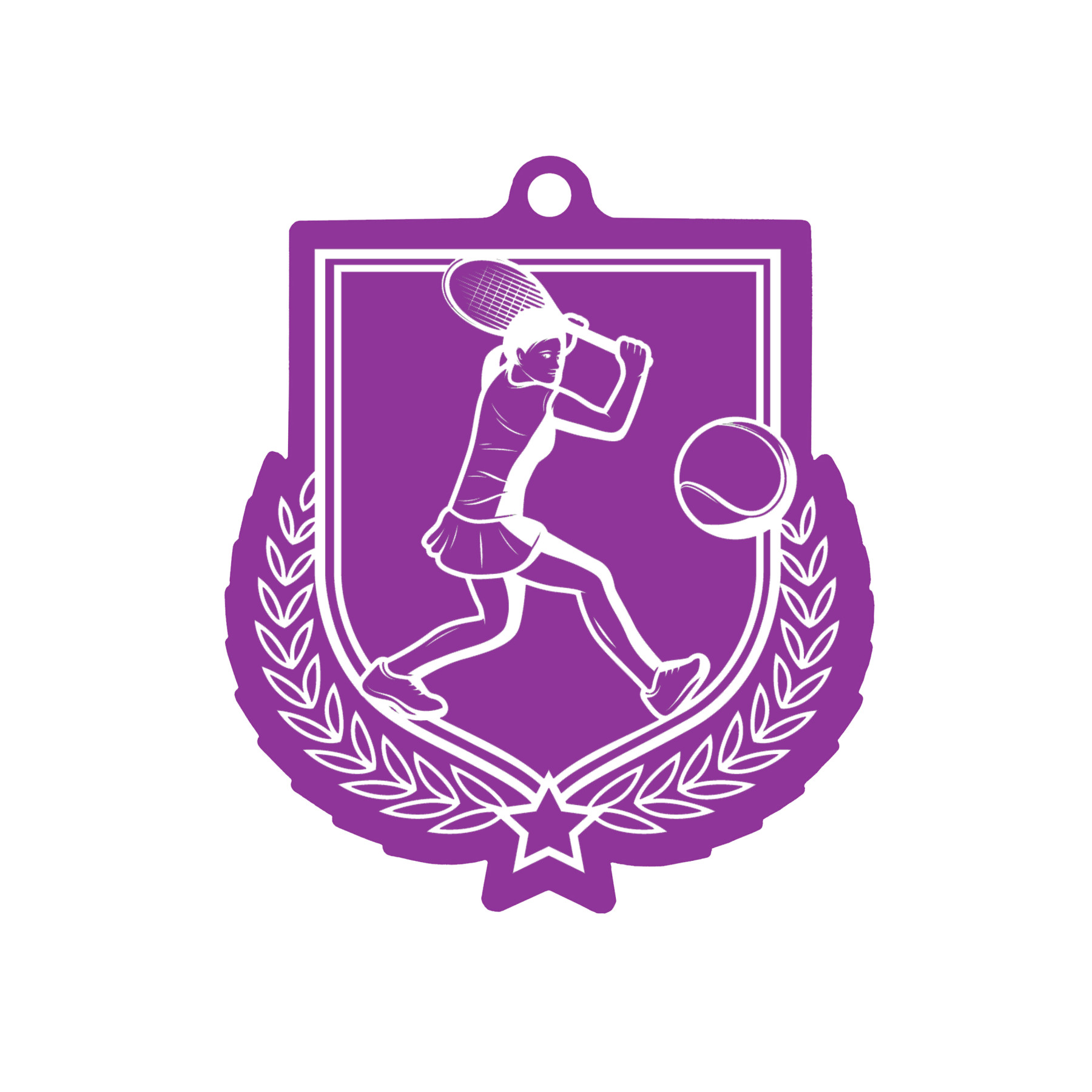 Colour Printed Female Tennis Shield Shaped Medal