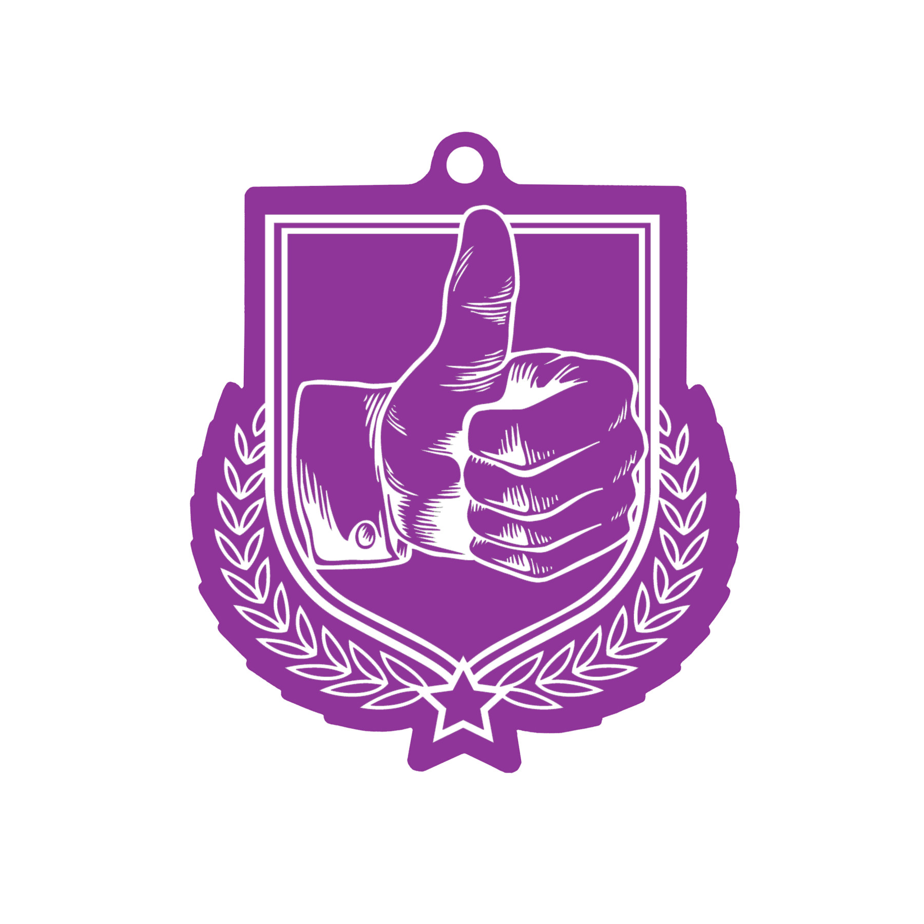 Colour Printed Thumbs Up Shield Shaped Medal