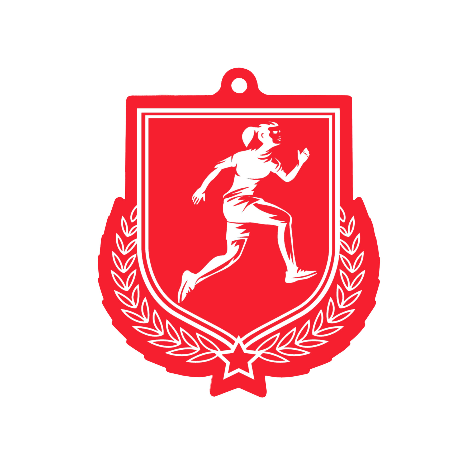Colour Printed Female Runner Shield Shaped Medal