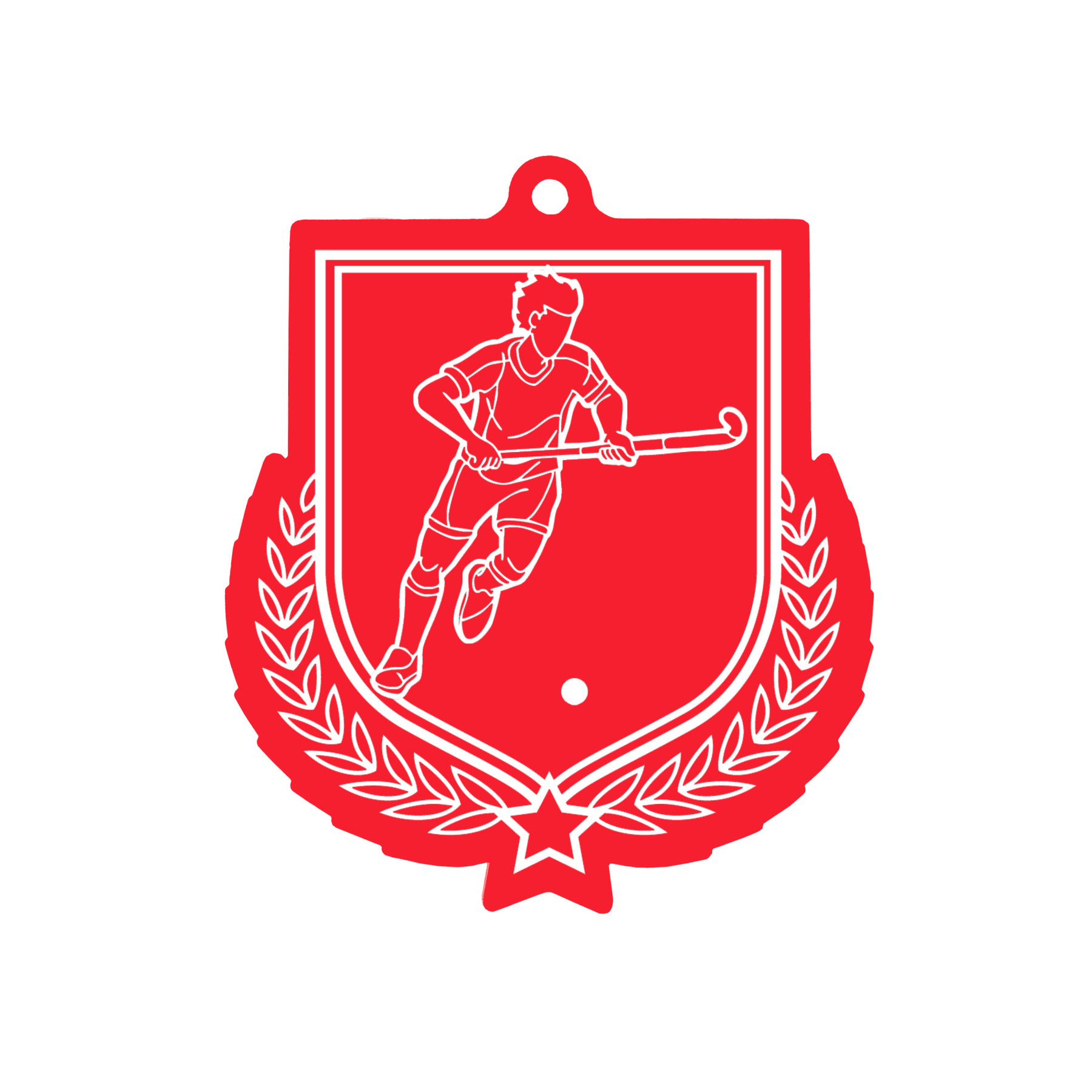 Colour Printed Male Hockey Shield Shaped Medal