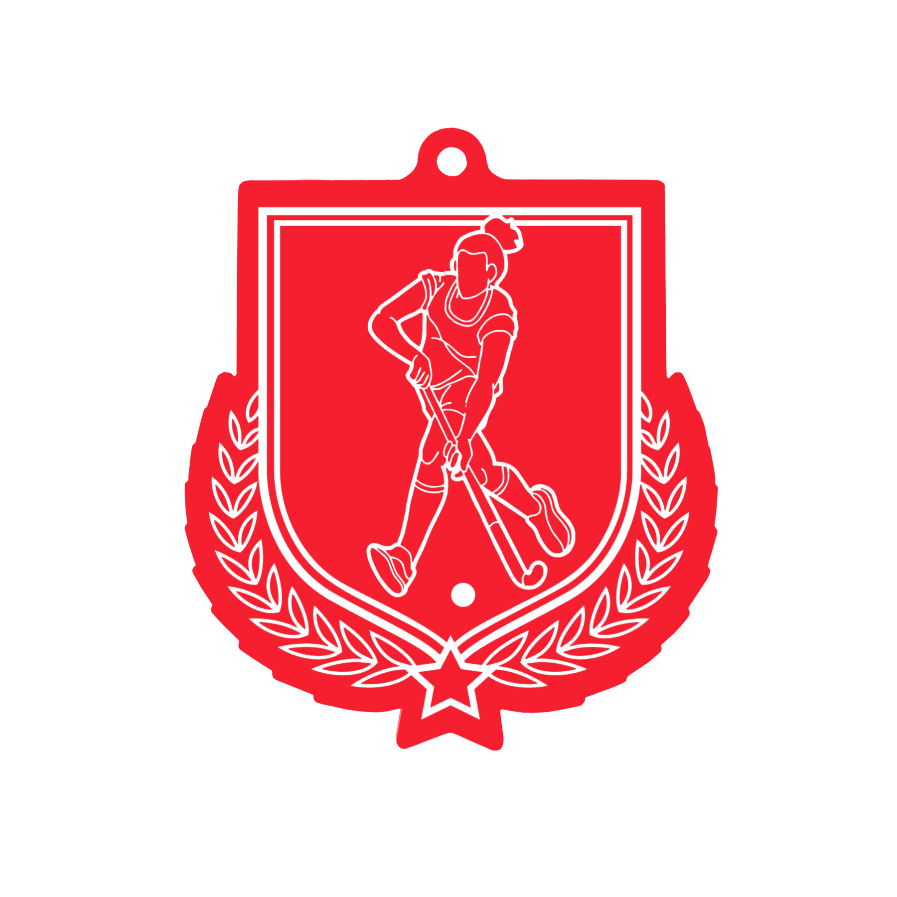 Colour Printed Female Hockey Shield Shaped Medal