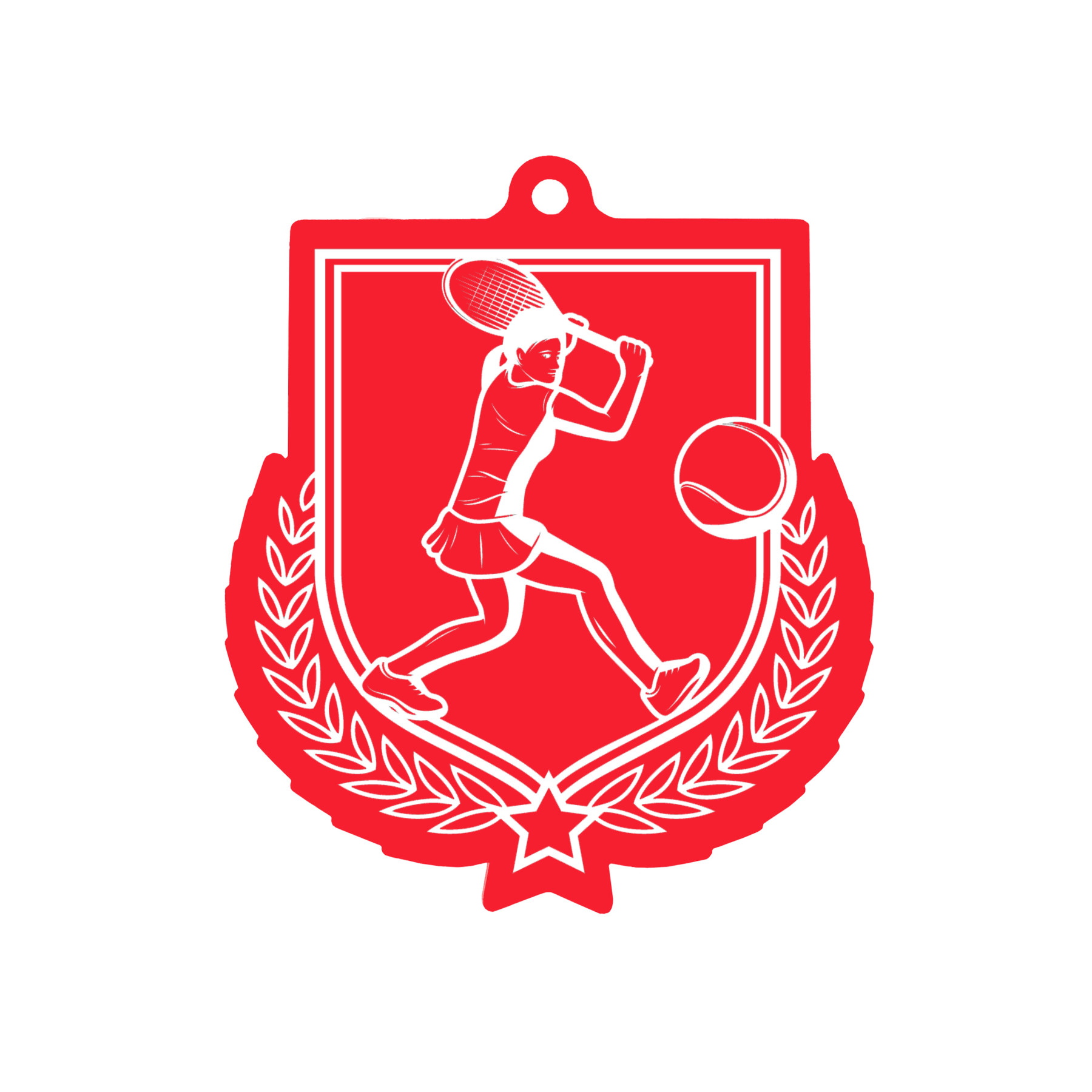 Colour Printed Female Tennis Shield Shaped Medal
