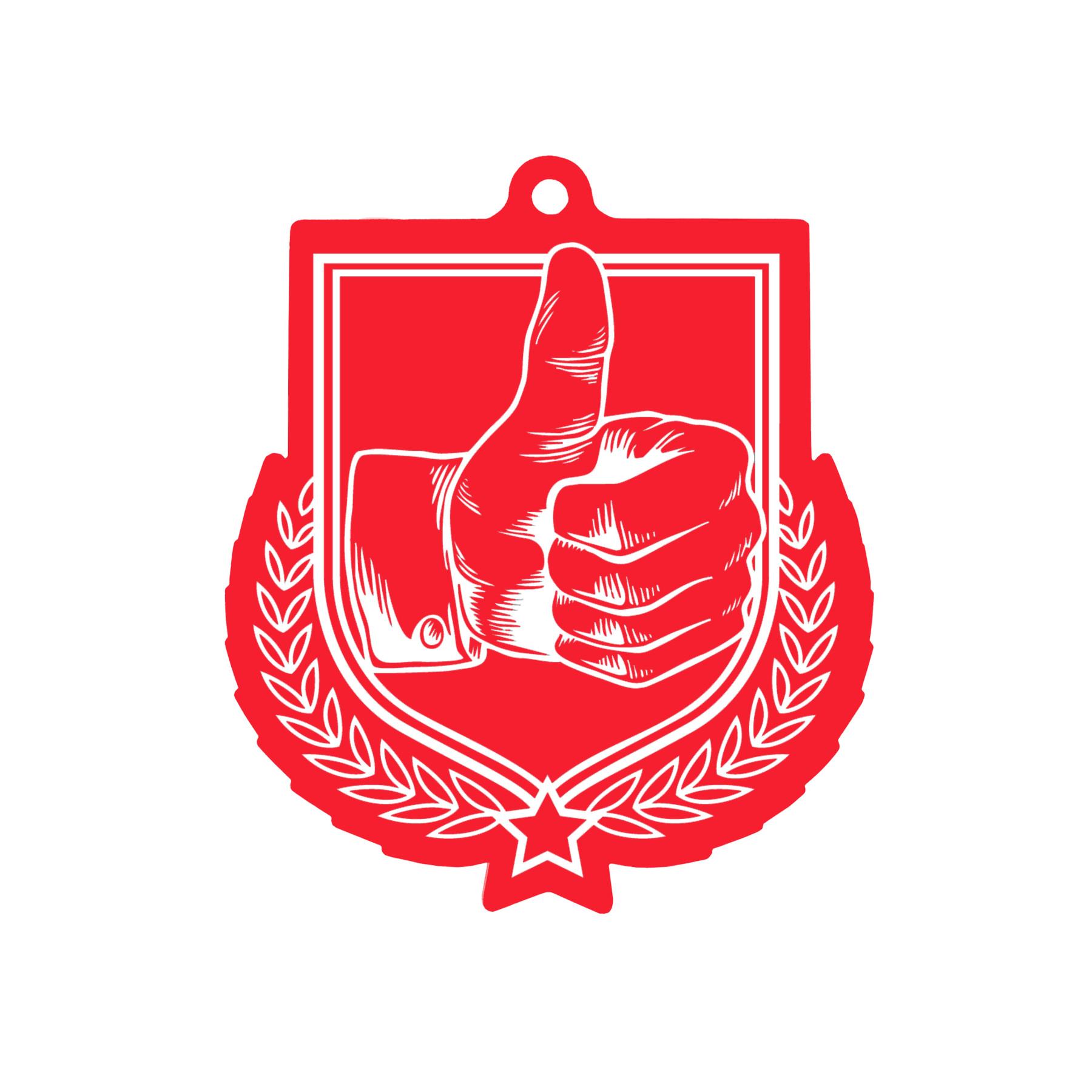 Colour Printed Thumbs Up Shield Shaped Medal