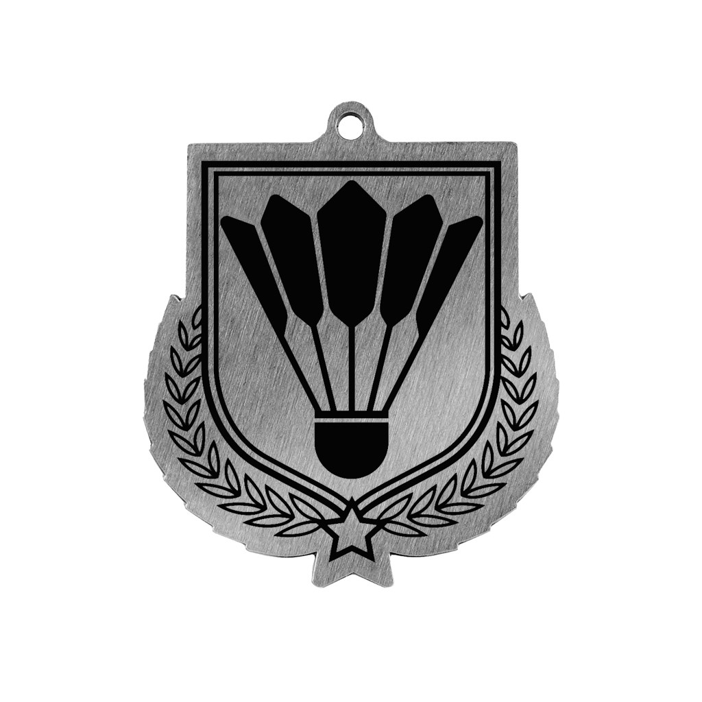 Colour Printed Badminton Player Shield Shaped Medal