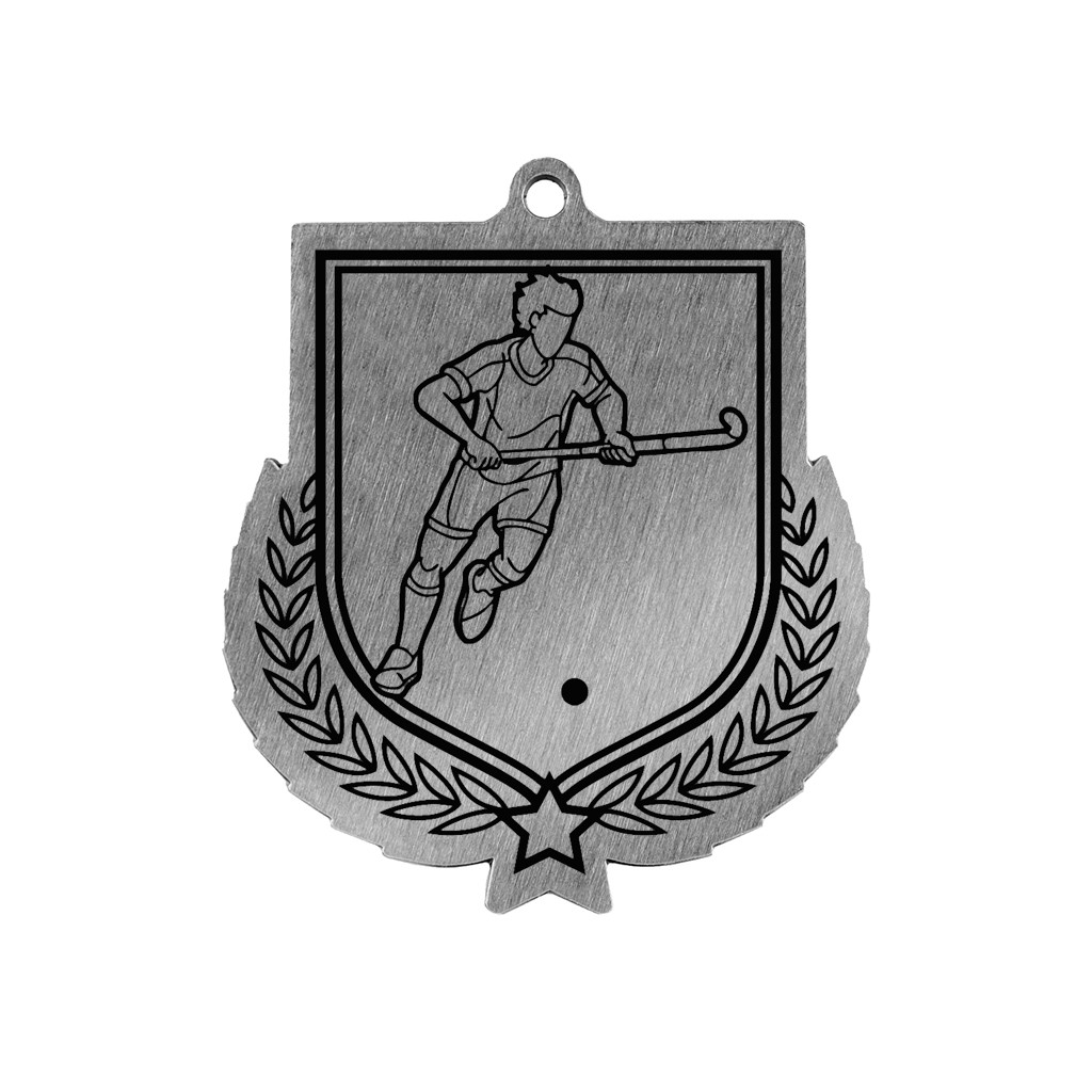 Colour Printed Male Hockey Shield Shaped Medal