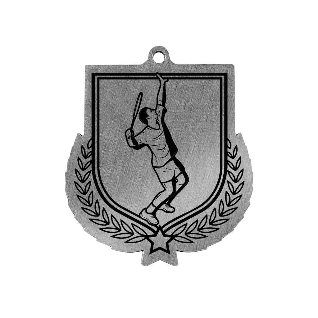 Colour Printed Male Tennis Shield Shaped Medal