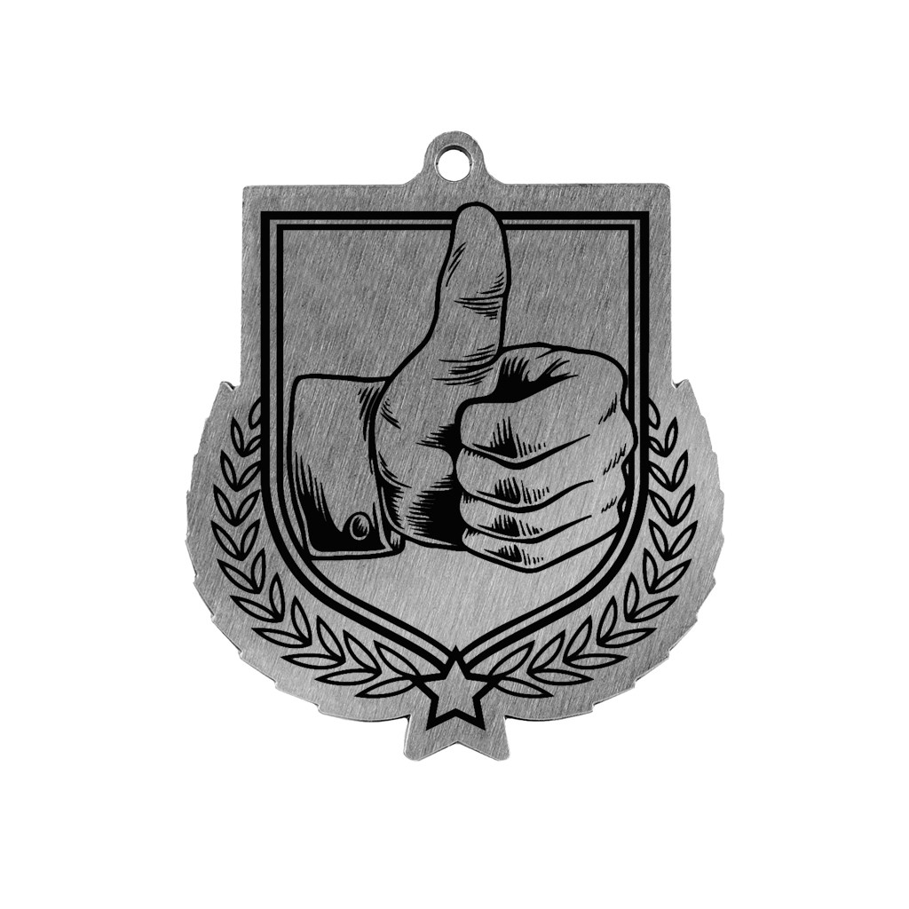 Colour Printed Thumbs Up Shield Shaped Medal