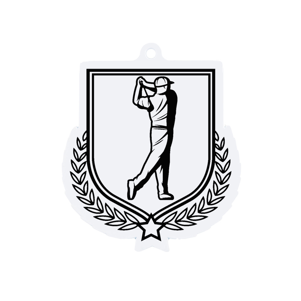 Colour Printed Golf Shield Shaped Medal