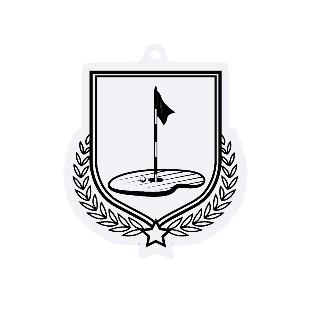 Colour Printed Golf Shield Shaped Medal
