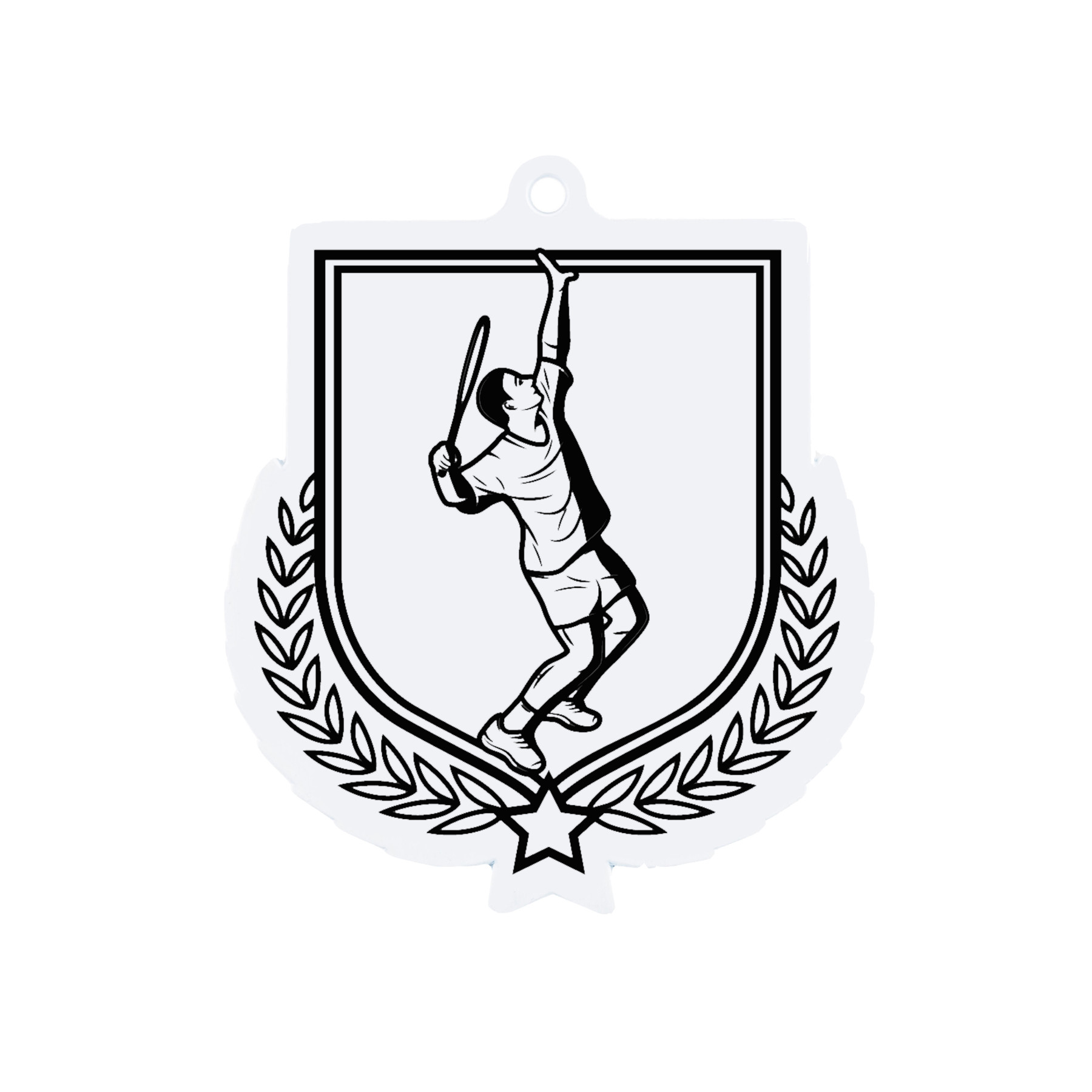 Colour Printed Male Tennis Shield Shaped Medal