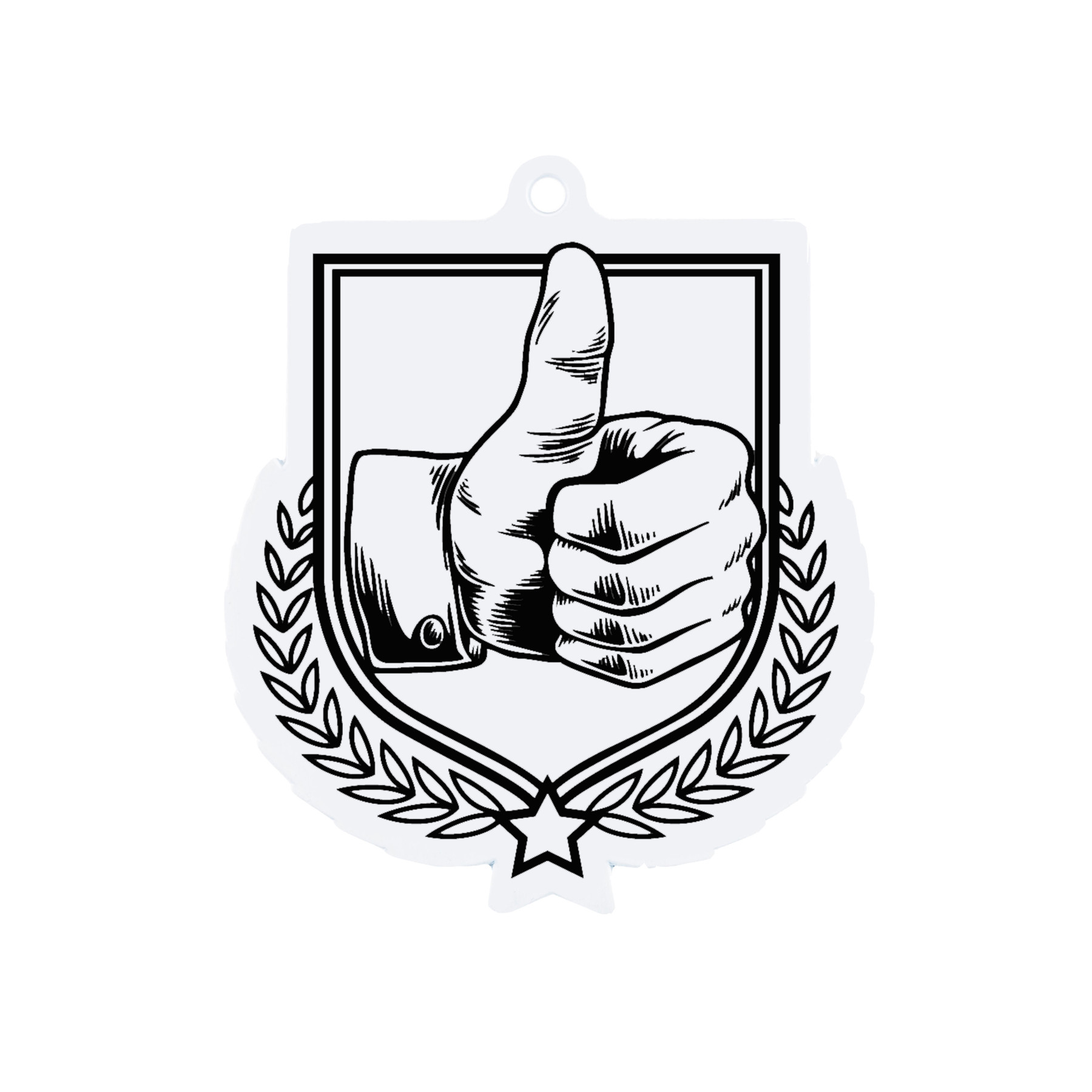 Colour Printed Thumbs Up Shield Shaped Medal